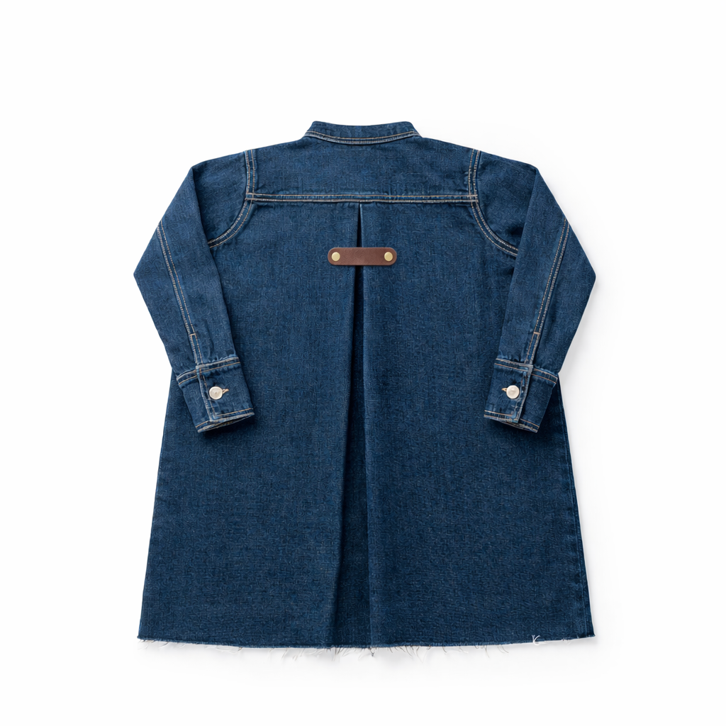 Birnham on the Sea Girls Dark Denim Pleat Detail Shirt Dress