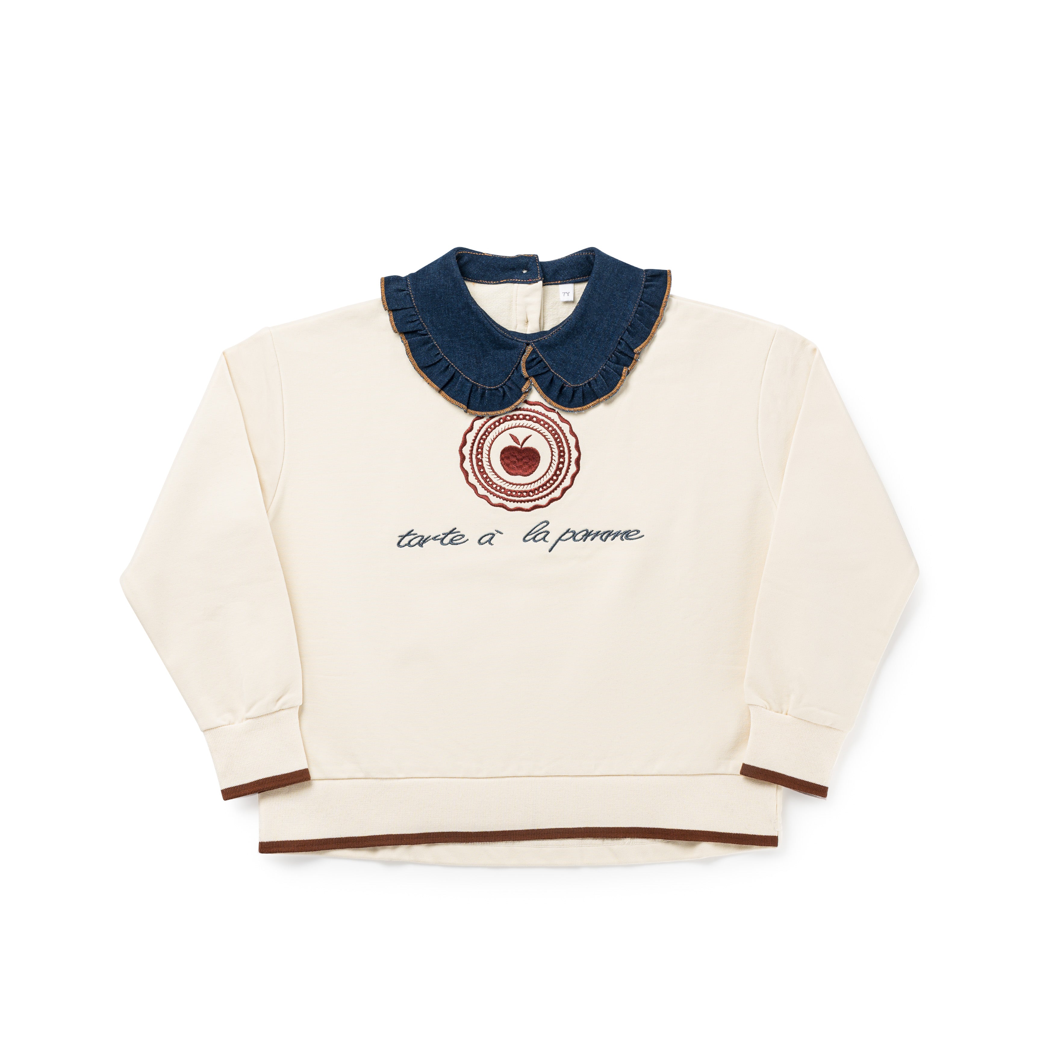 Birnham on the Sea Girls Ecru Denim Collar Sweatshirt