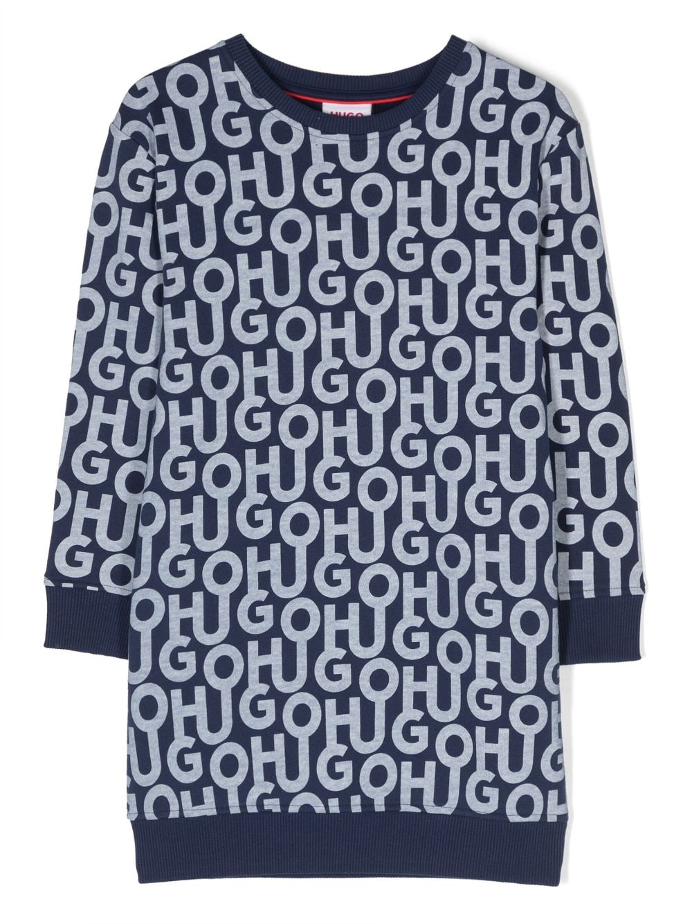 Hugo Navy Allover Logo Print Sweater Dress