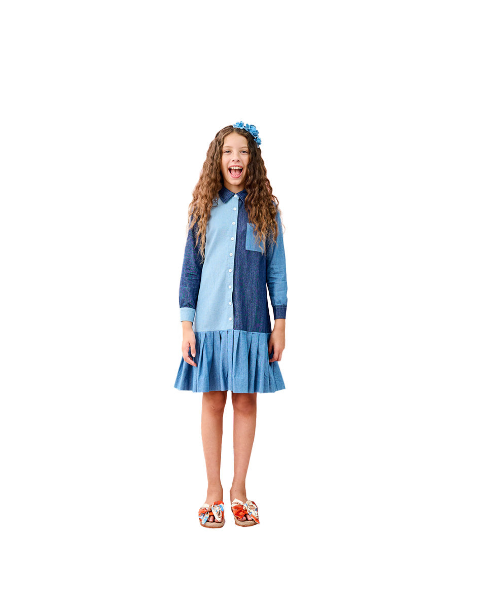 Porter Denim Colorblock Button Down Dress