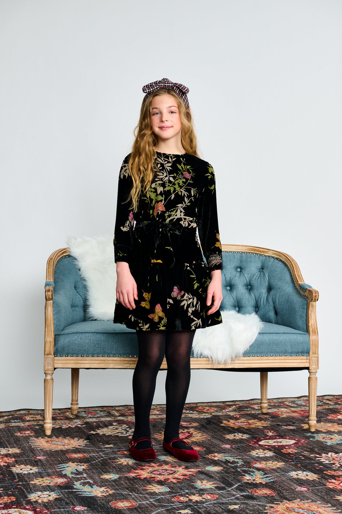 Porter Girls Black Velvet Floral Cutout Dress