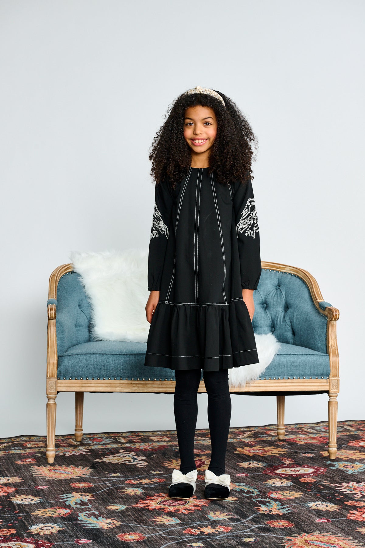 Porter Girls White Stitching And Sleeve Design Dress