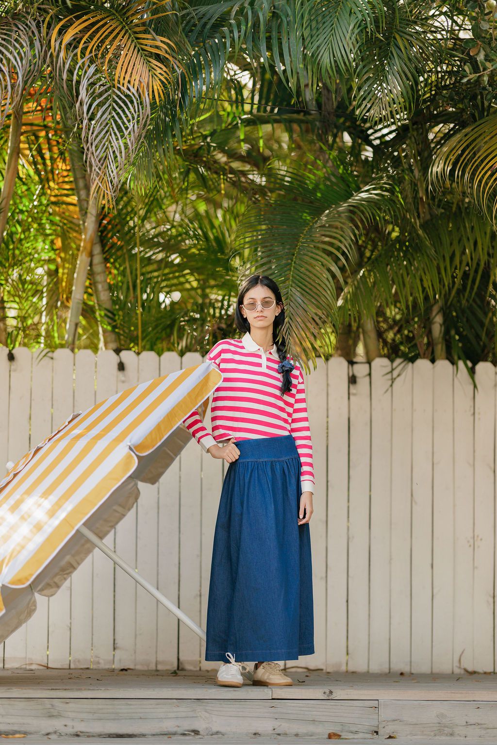 Eleve Hot Pink Stripe Cropped Polo