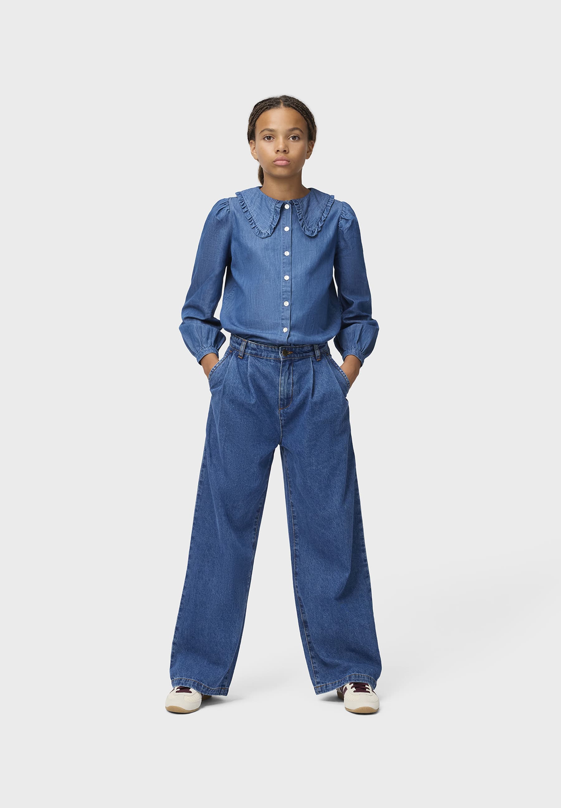 Molo Girls Robbin Mid Blue Wash Long Sleeve Shirt
