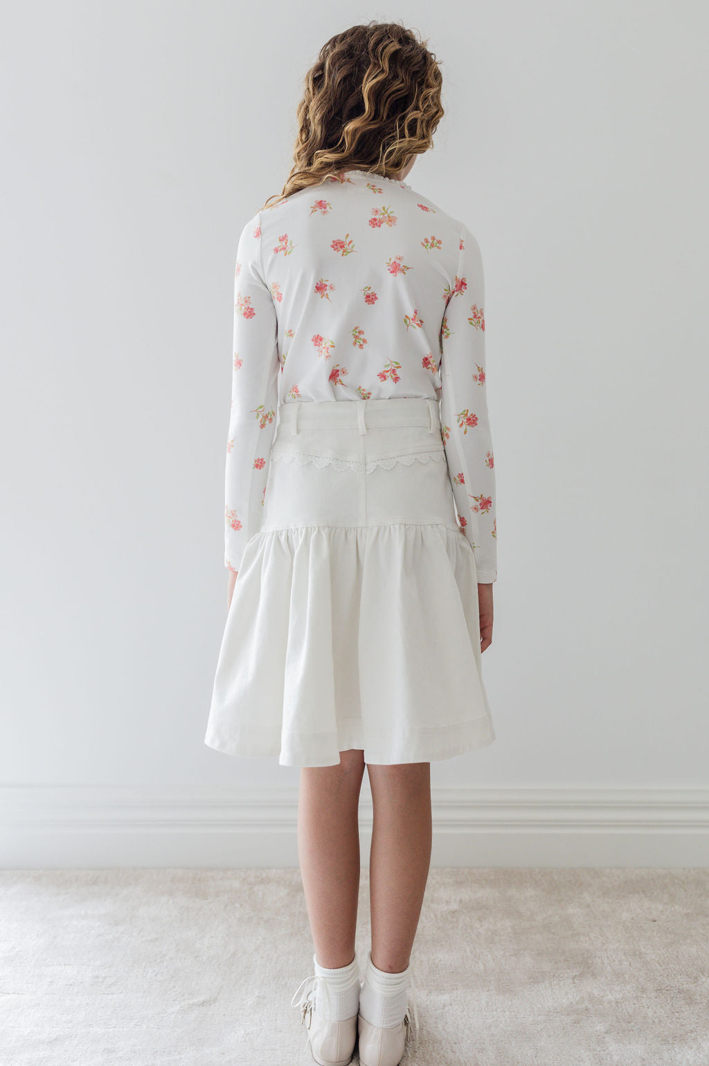 Steph Lace Trim Denim Skirt - White Wash