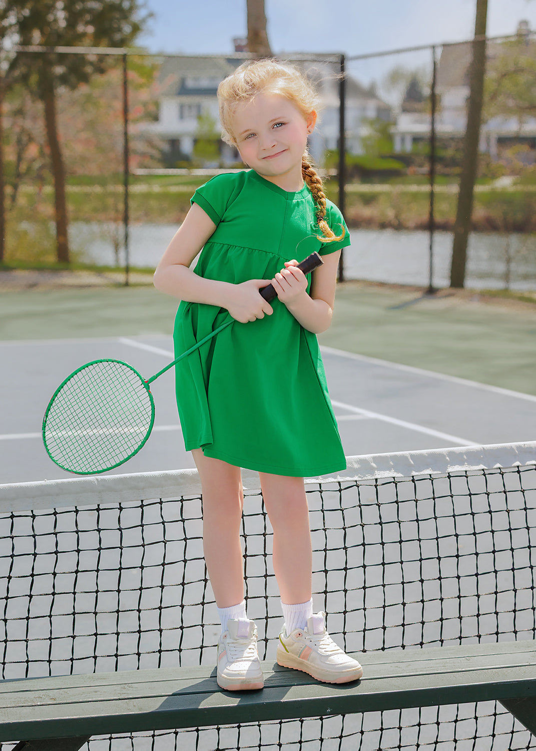 Duet Green Puff Sleeve Dress