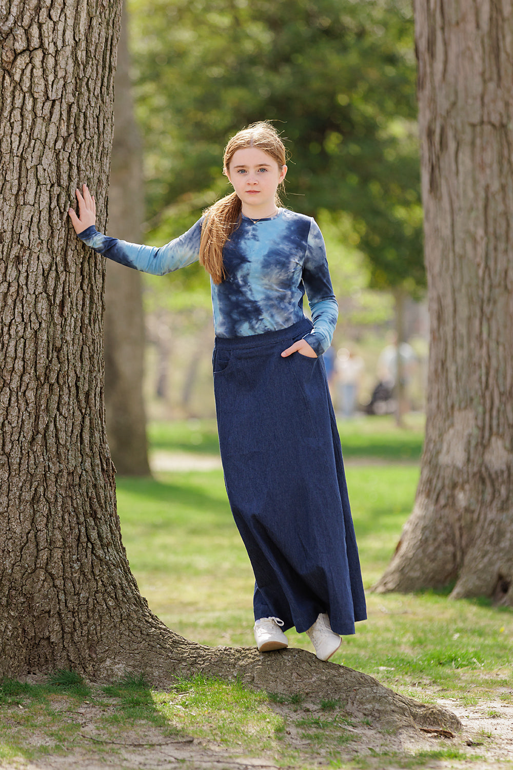 Duet Dark Denim Elastic Waist Skirt