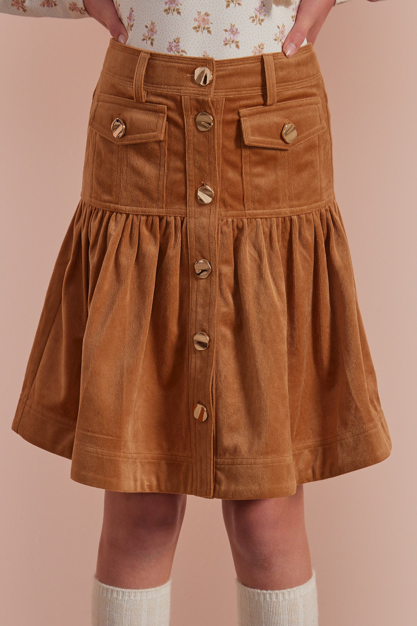 Petite Pink Toffee Corduroy Skirt