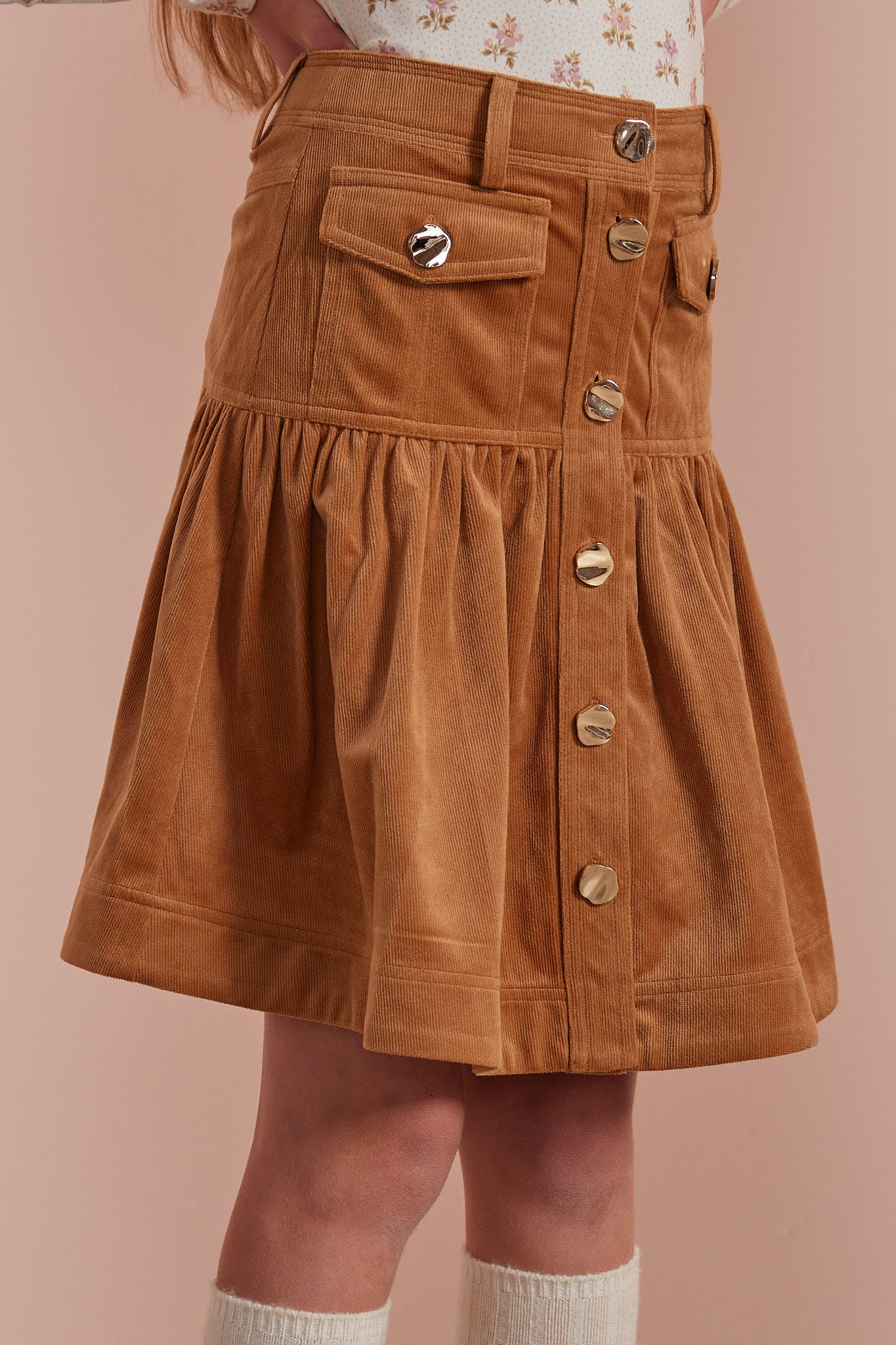 Petite Pink Toffee Corduroy Skirt