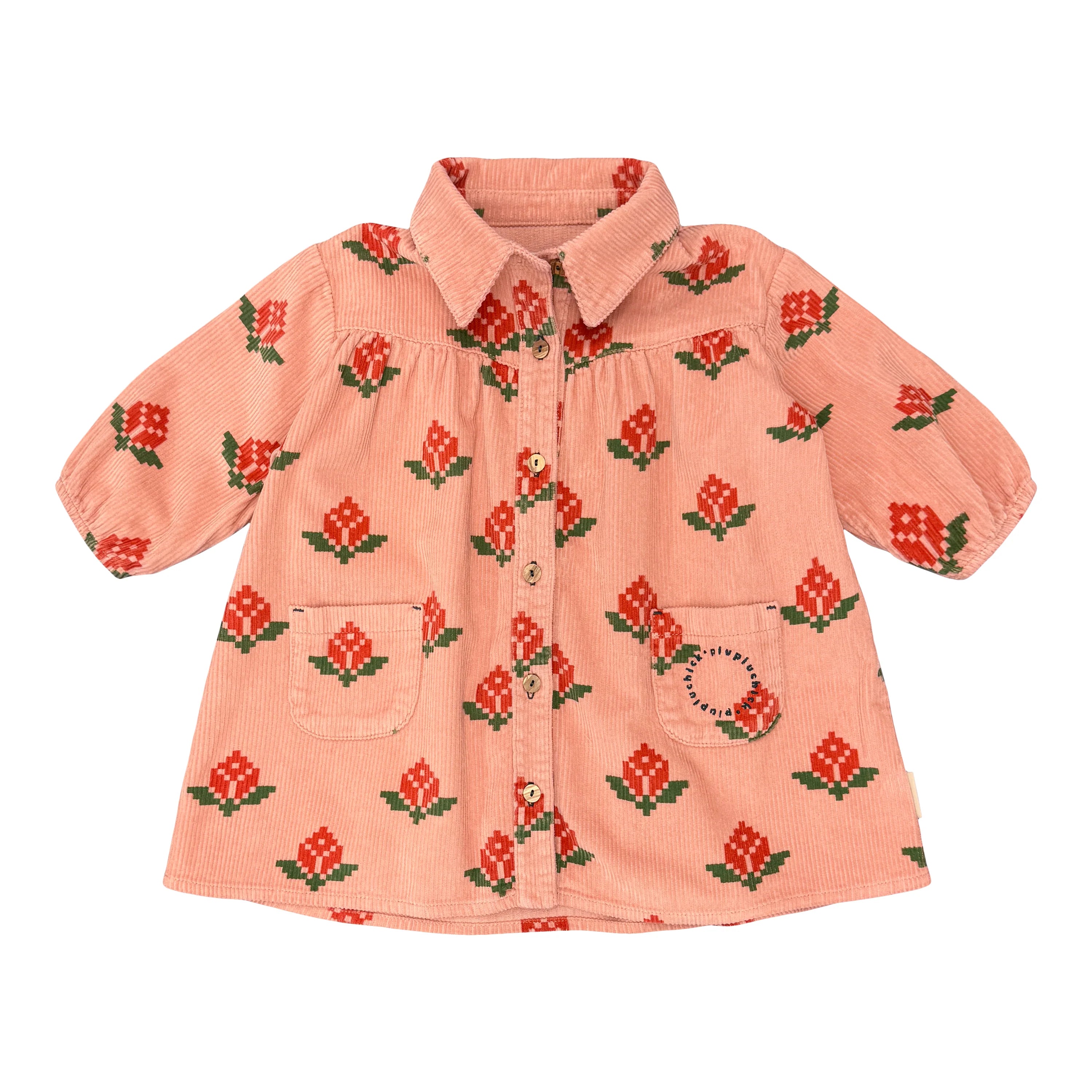 Piupiuchick Girls Pink Big Flower Knee-Length Shirt Dress