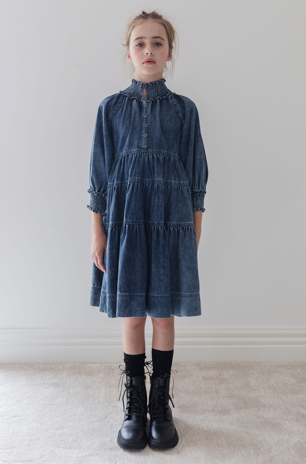 Steph the Label Vintage Blue Chambray Tiered Dress