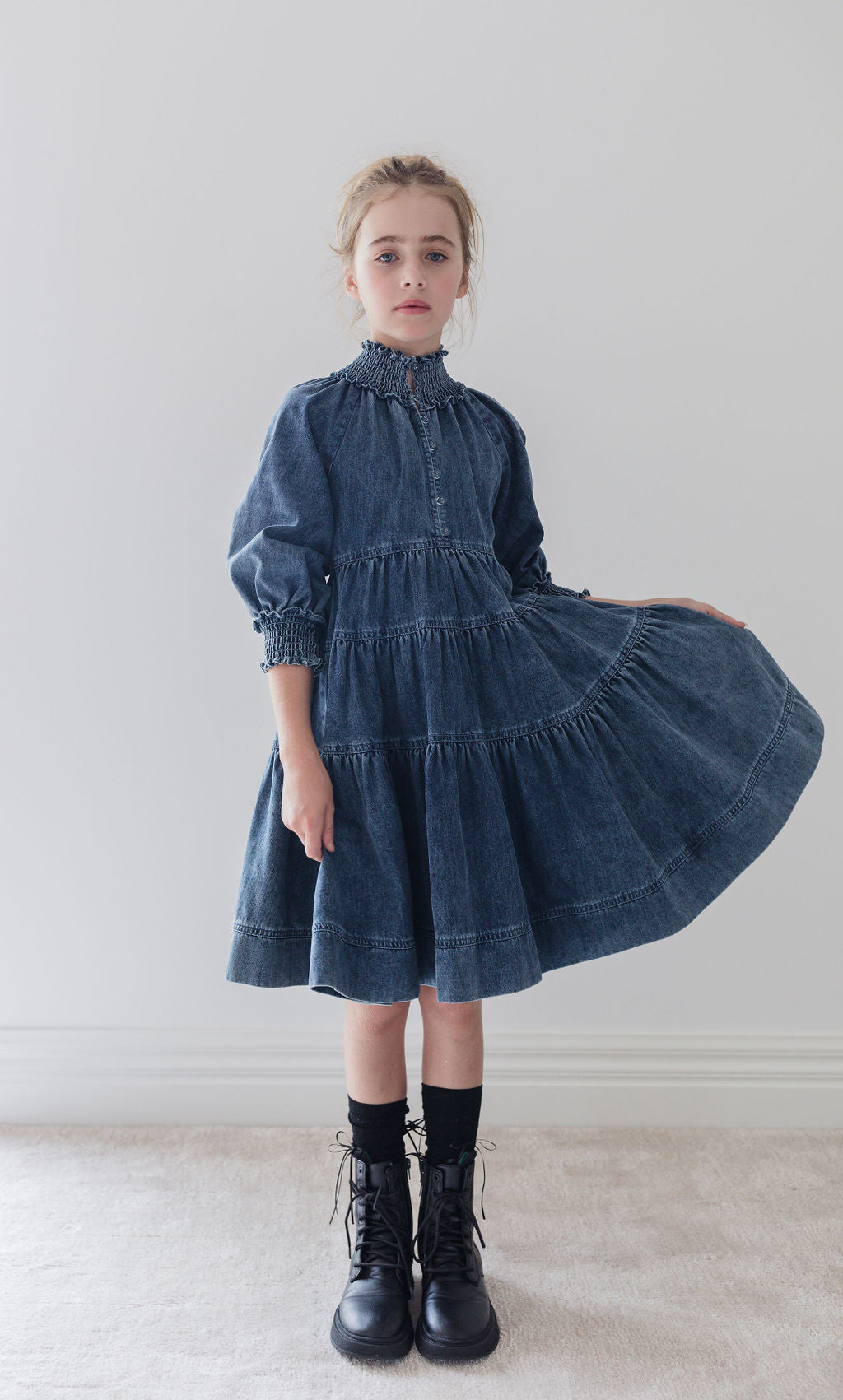 Steph the Label Vintage Blue Chambray Tiered Dress