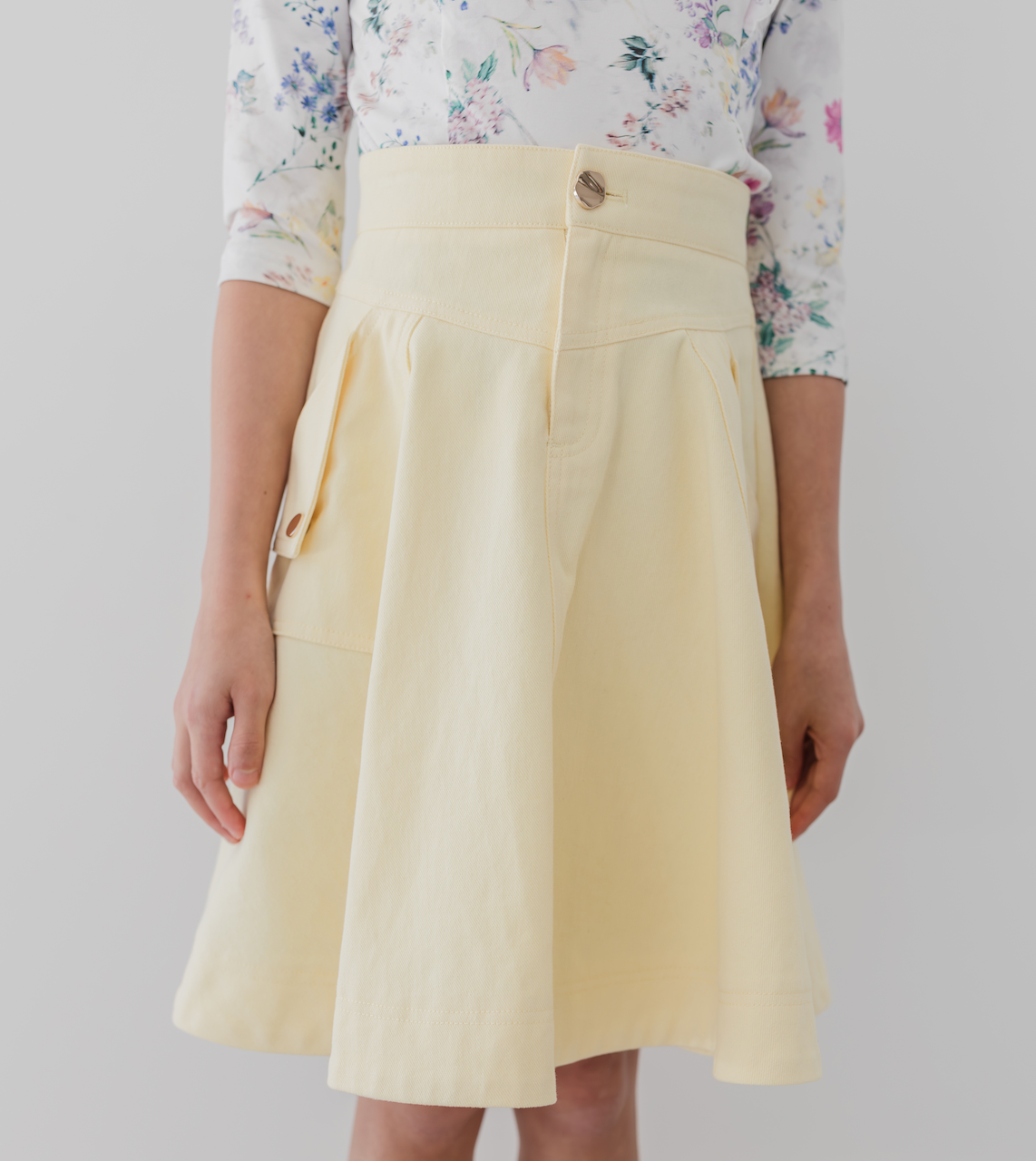 Steph Lemon Wash Fold Back Pocket Denim Skirt