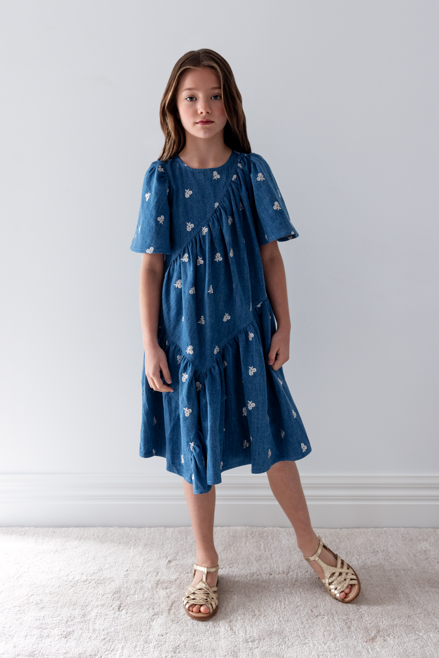 Steph Midwash Embroidered Bud Chambray Dress 6y
