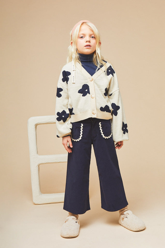 Mipounet Ecru with Blue Flowers Cardigan