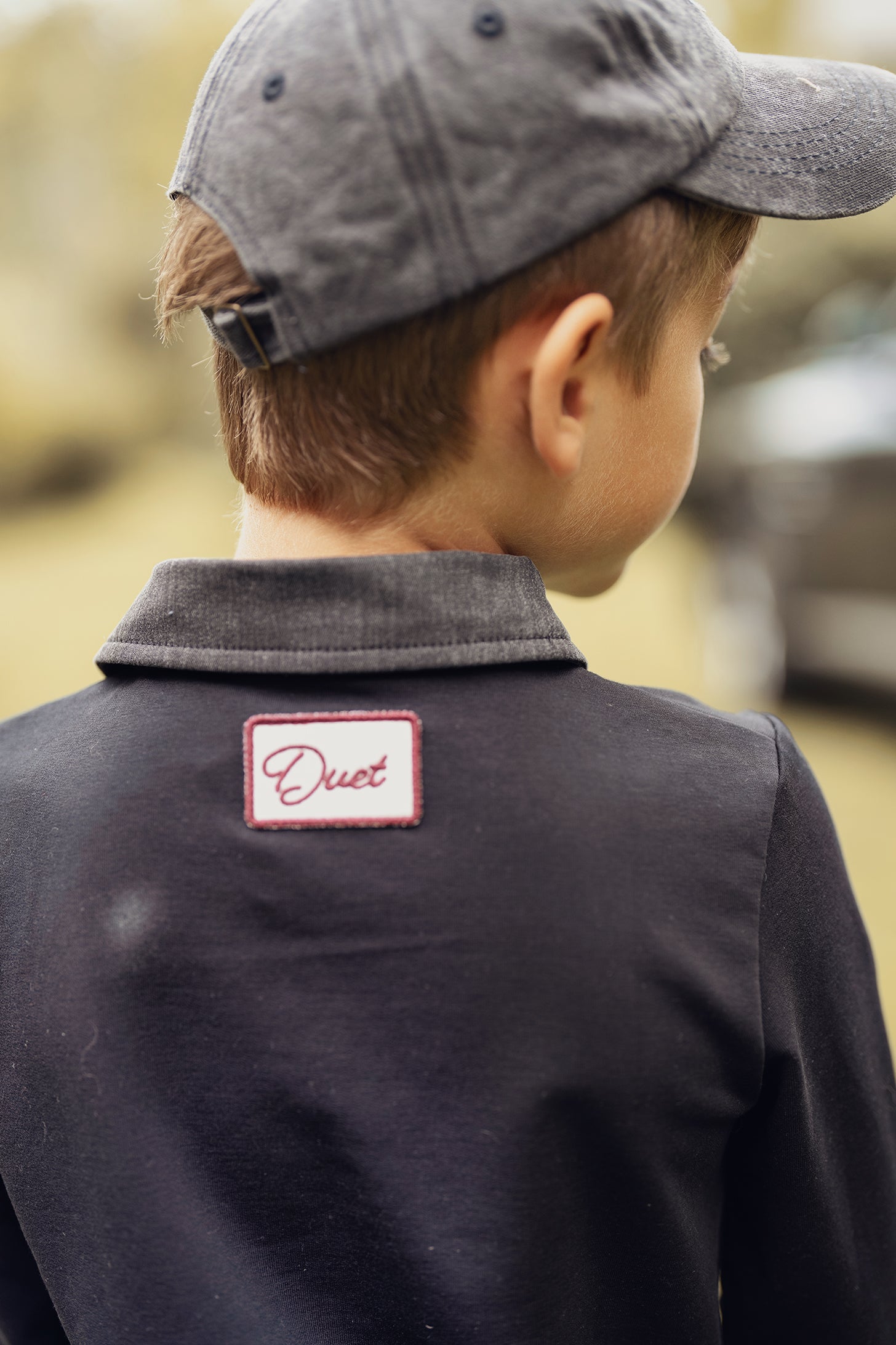 Boys Black/Pink Horse Polo with Black Denim Collar