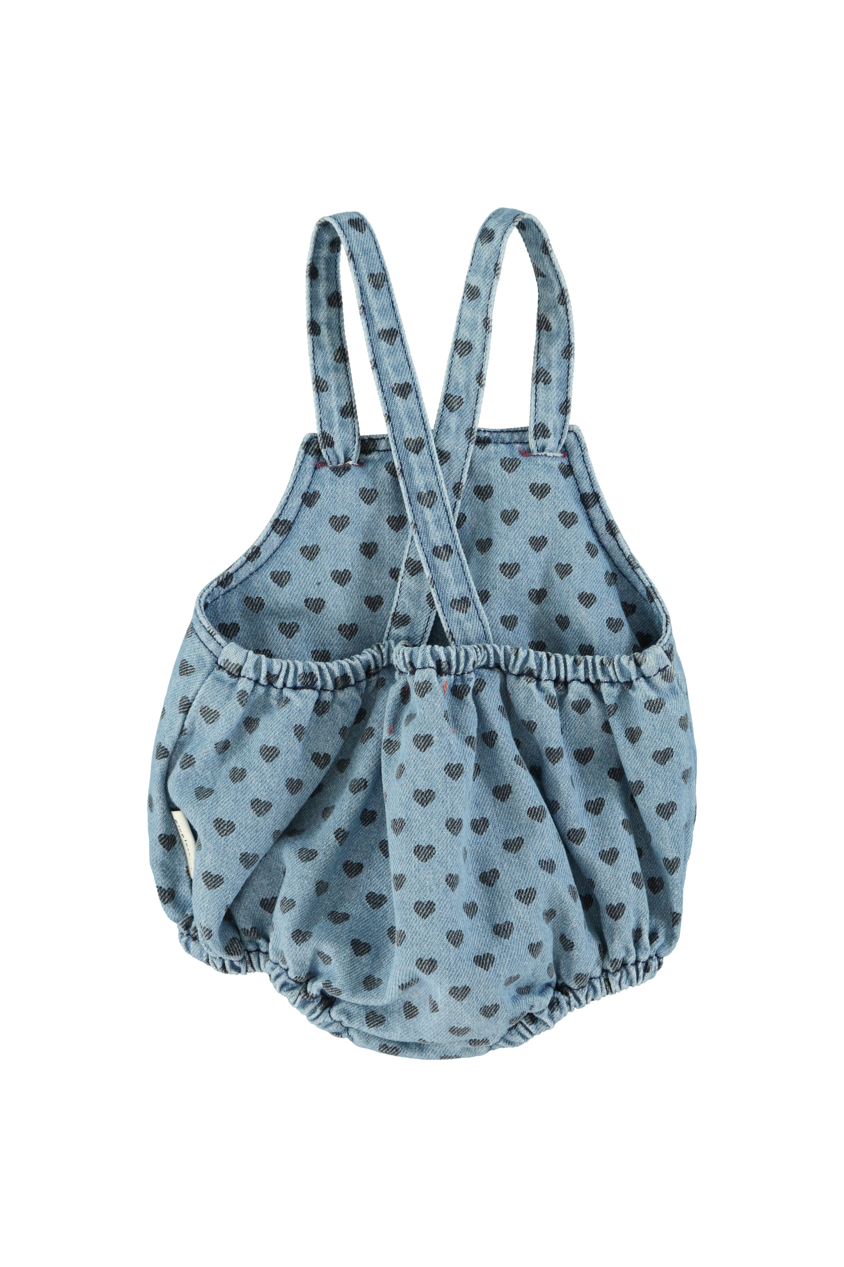 Piupiuchick Baby Romper | Washed Blue Denim W/ Black Hearts
