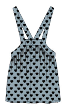 Piupiuchick Knee-lenght Dress W/ Straps | Washed Blue Denim W/ Black Hearts