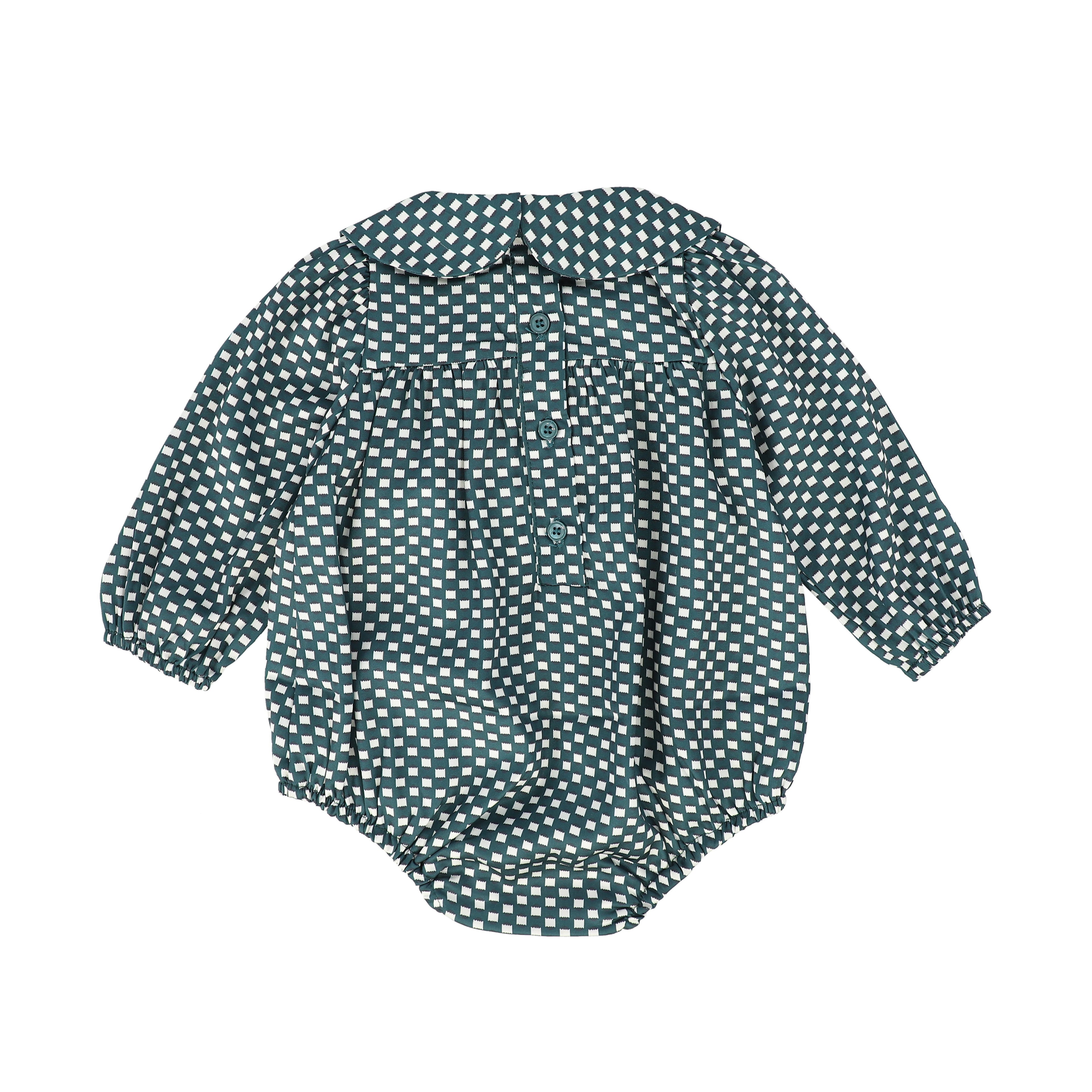 Bamboo Green Checked Peter Pan Romper