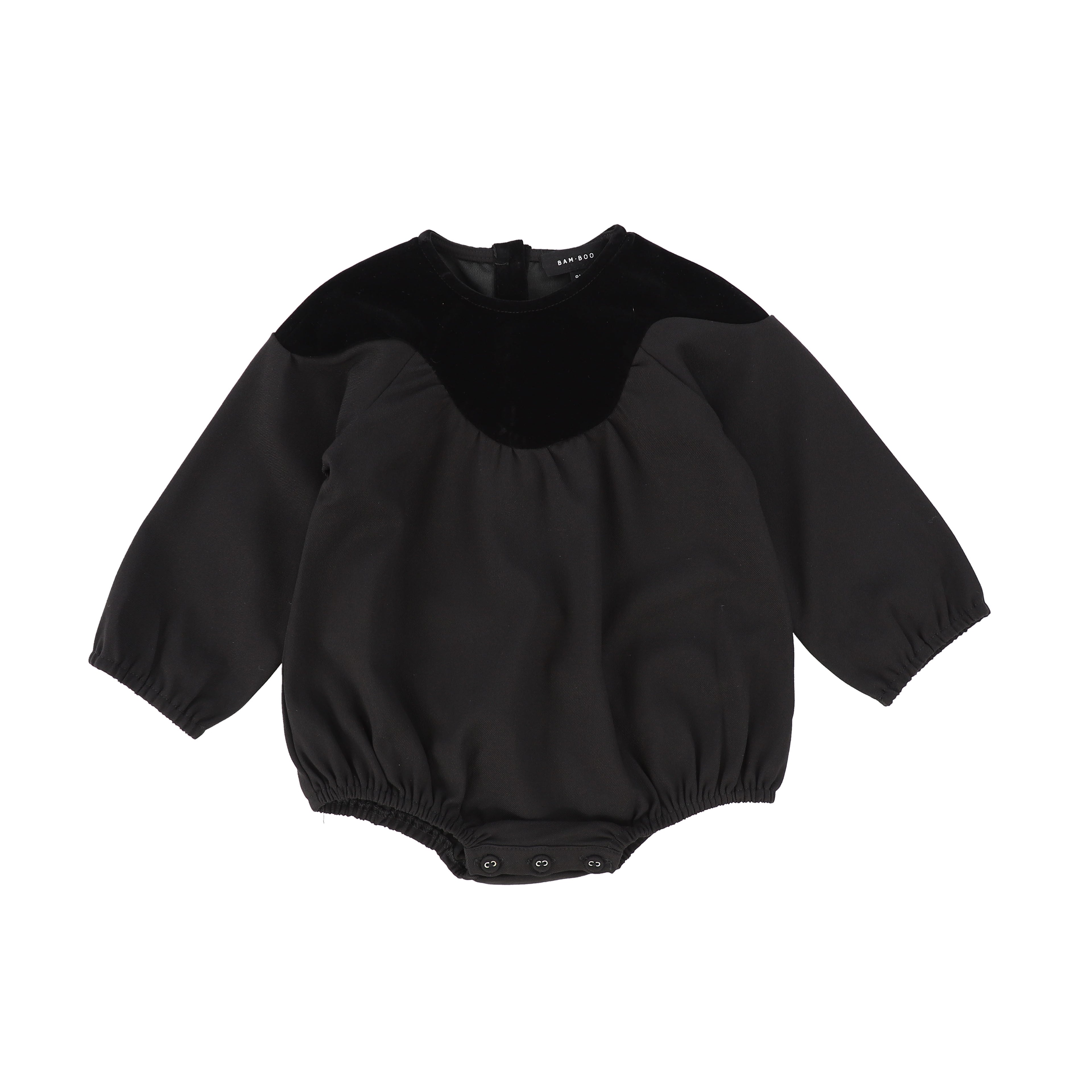 Bamboo Black Wool and Velour Scalloped Romper