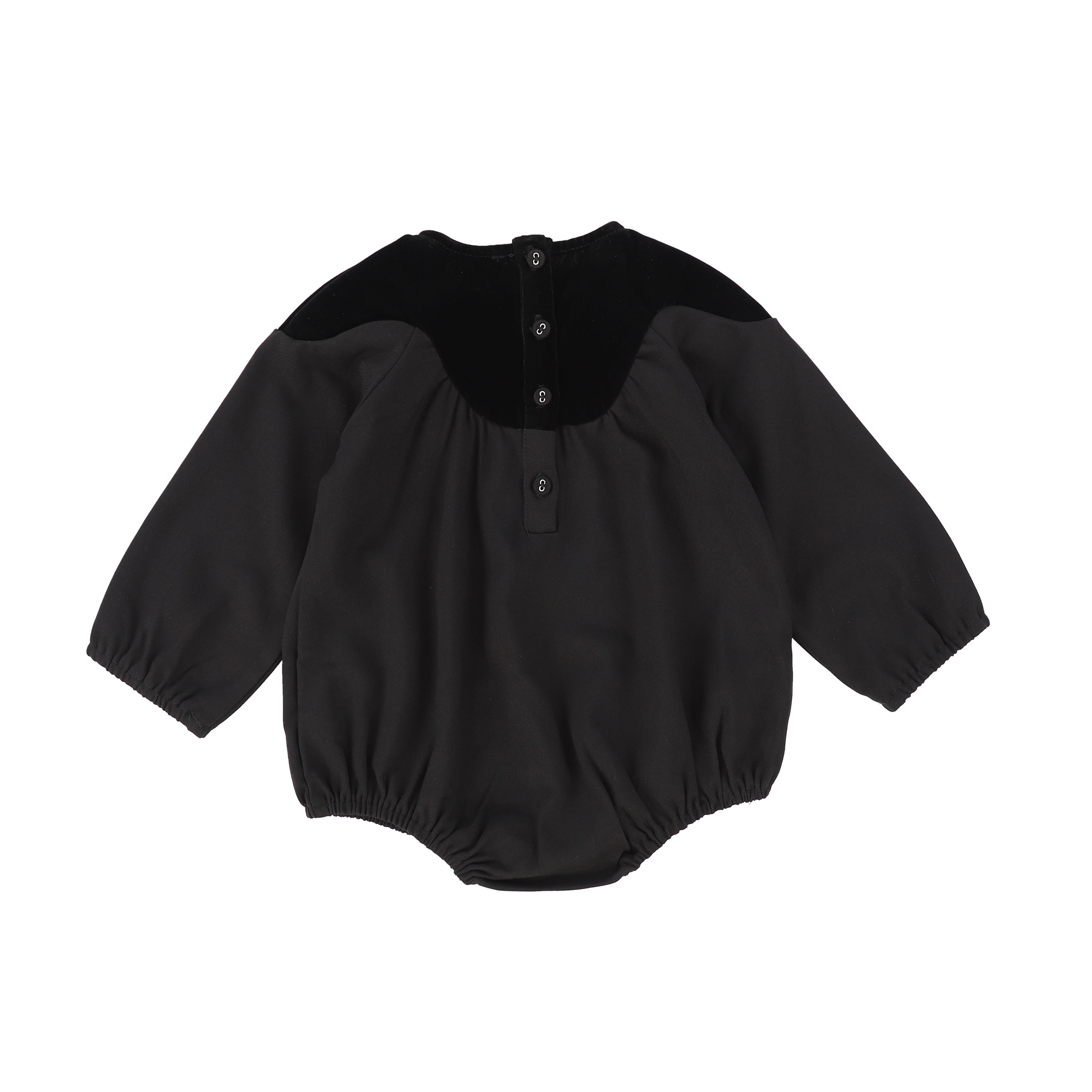 Bamboo Black Wool and Velour Scalloped Romper