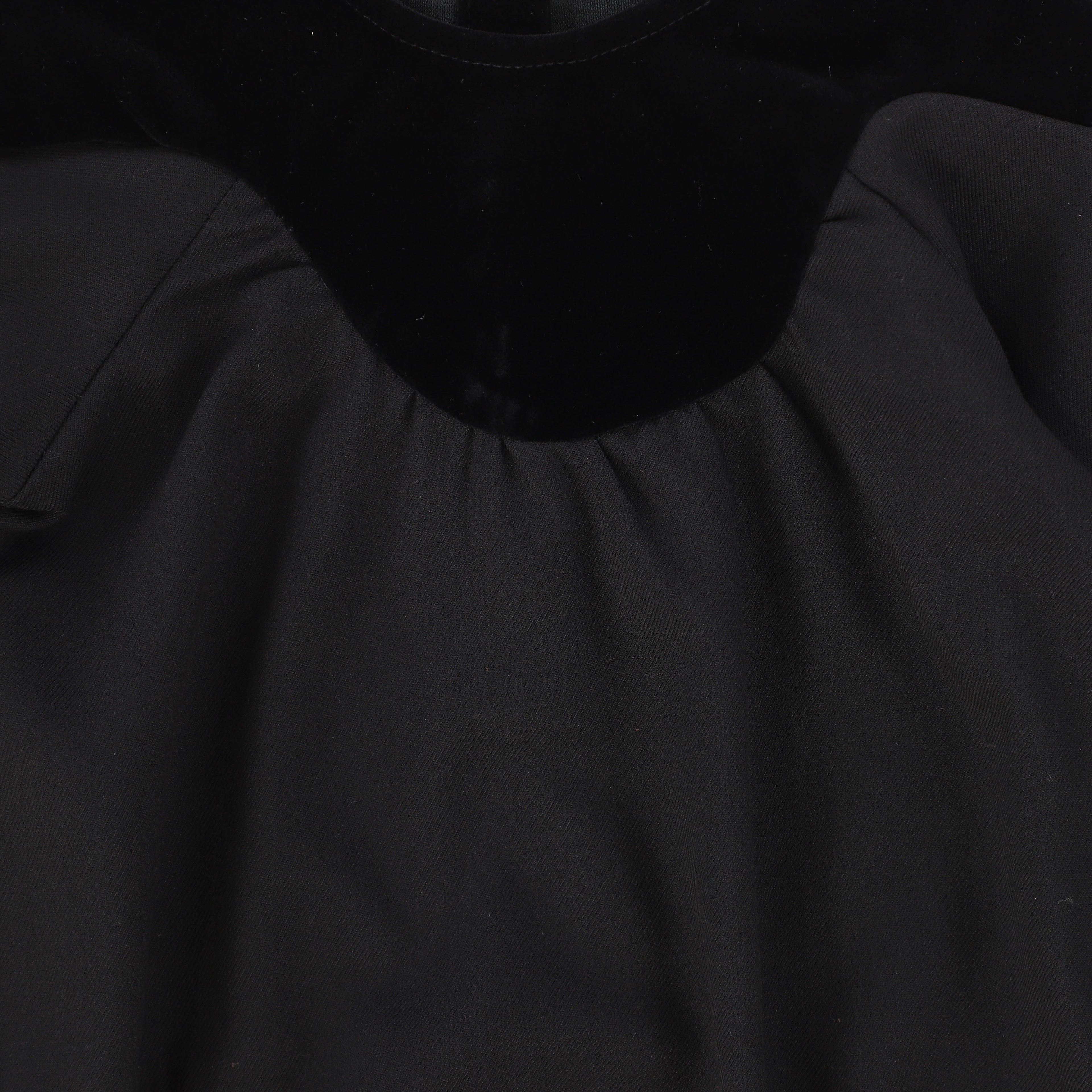 Bamboo Black Wool and Velour Scalloped Romper