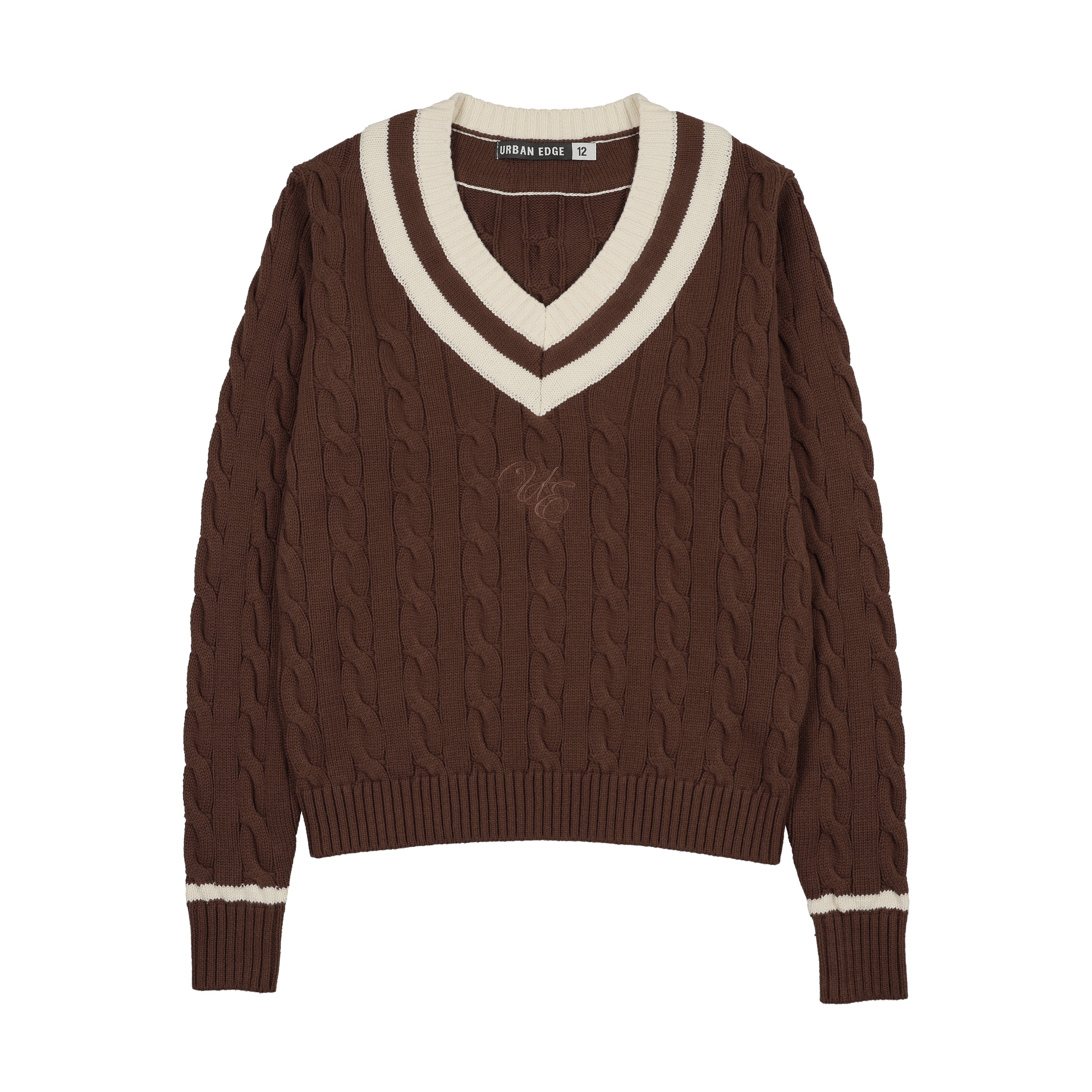 Urban Edge Teens Brown Cable Sweater