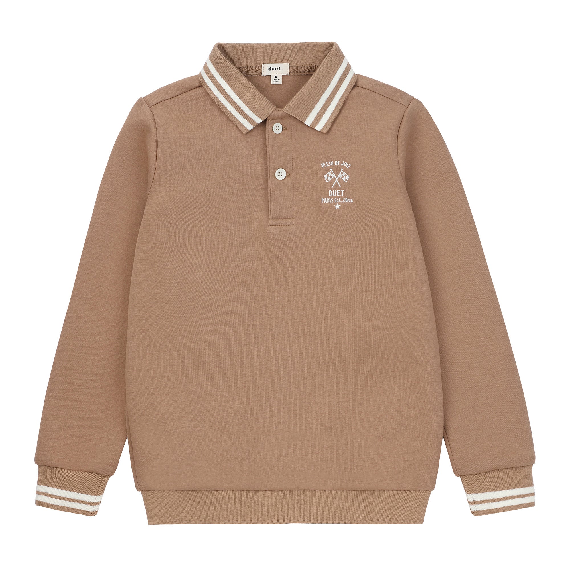 Duet Boys Cognac Collared Sweatshirt with Tan/White Ribbed Stitching