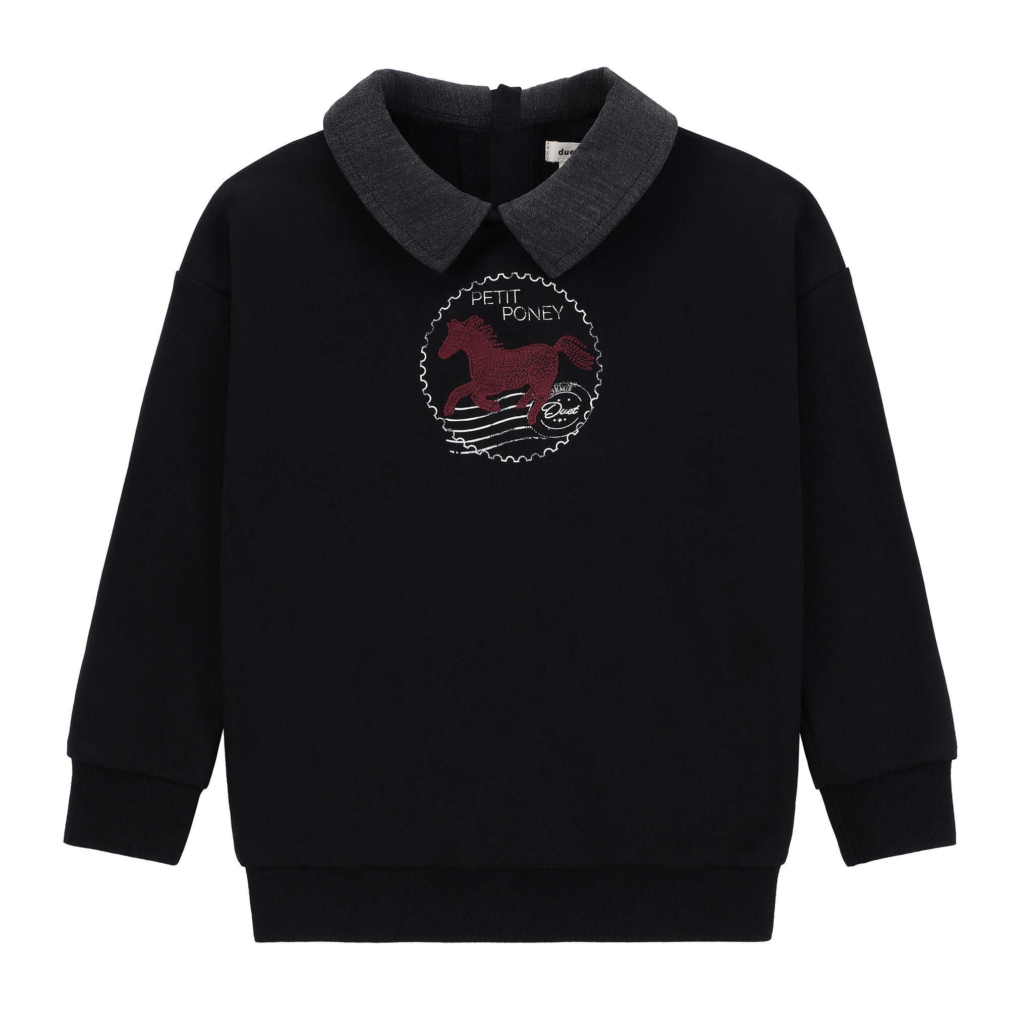 Duet Boys Black/Pink Horse Front Emblem Sweatshirt Set with Collar