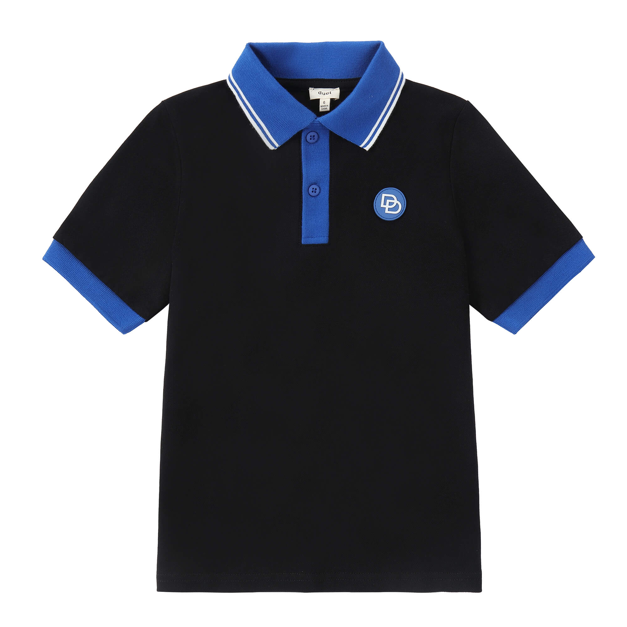 Duet Boys Black Polo with Royal Blue Trim