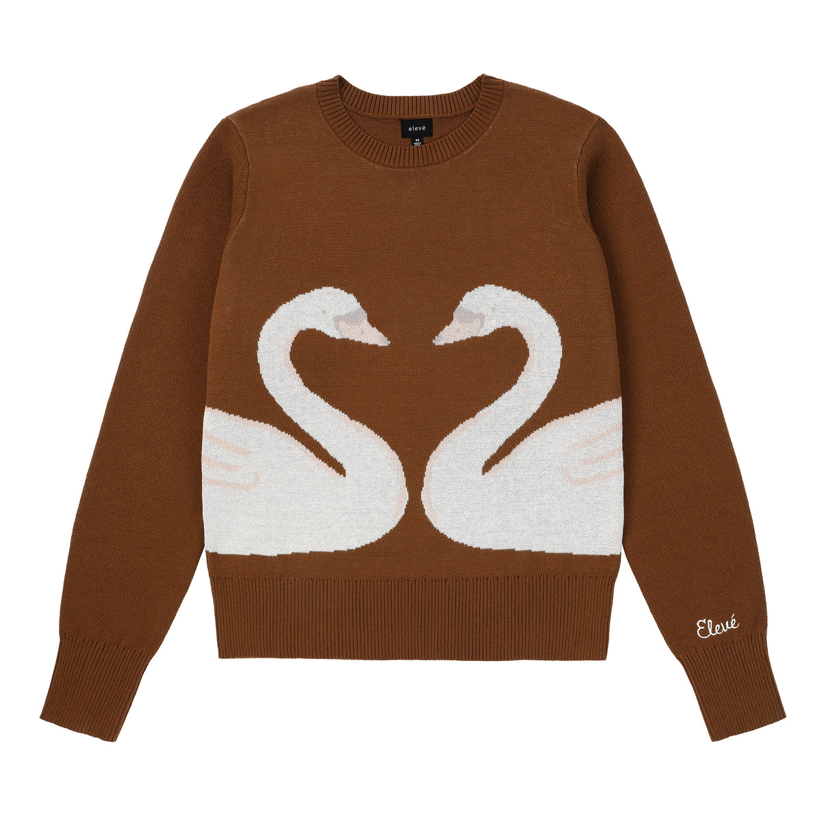 Eleve Teens Cognac Swans Knit Sweater
