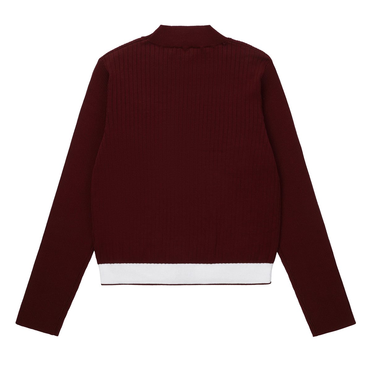 Eleve Teens Burgundy Ribbed Knit Sweater with Emblem Waist