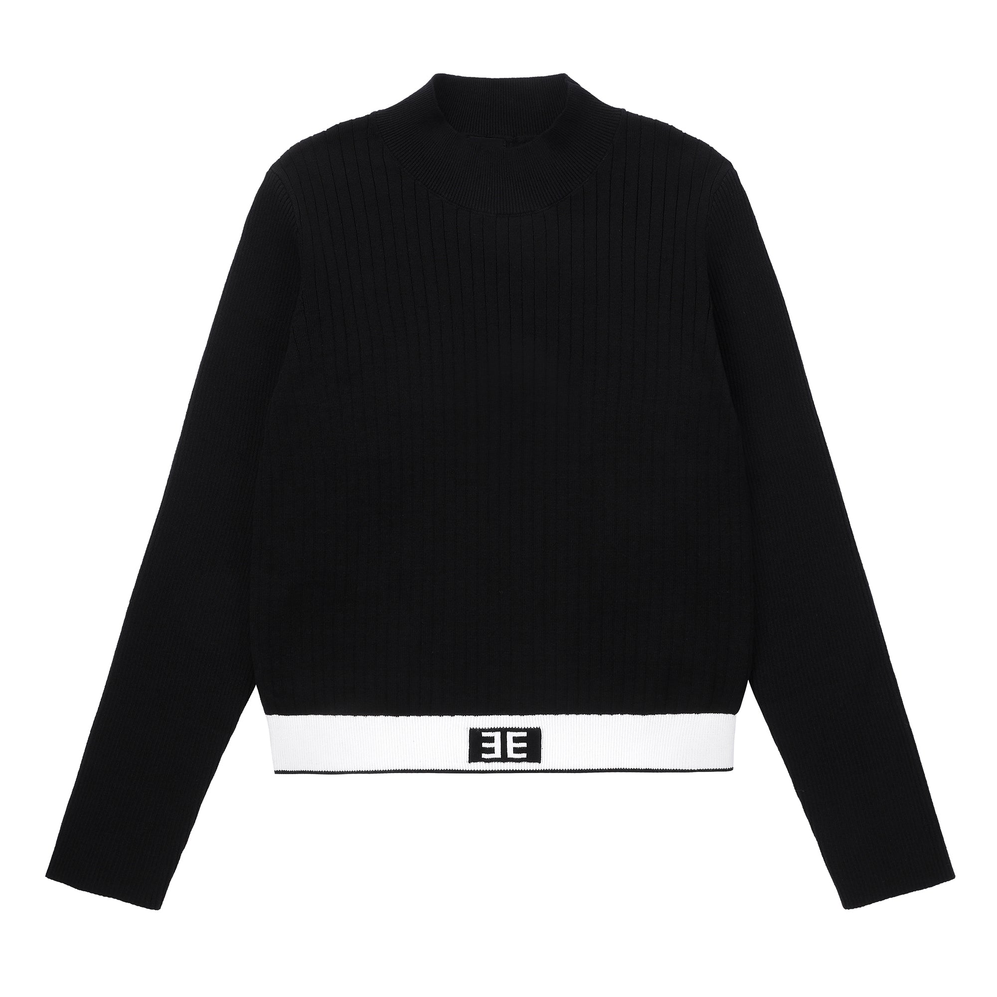 Eleve Teens Black White Stripe Knit Sweater with Emblem Waist