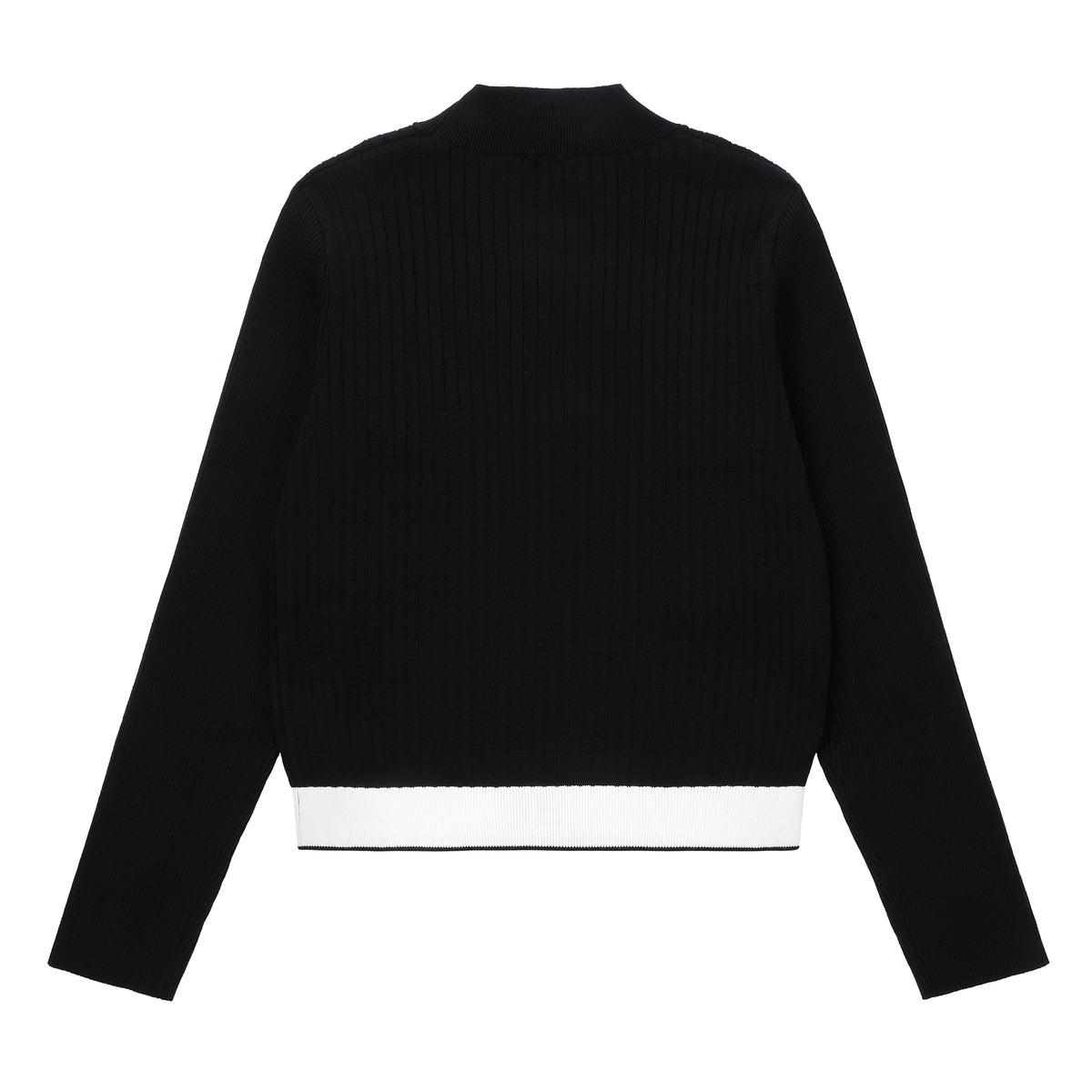 Eleve Teens Black White Stripe Knit Sweater with Emblem Waist