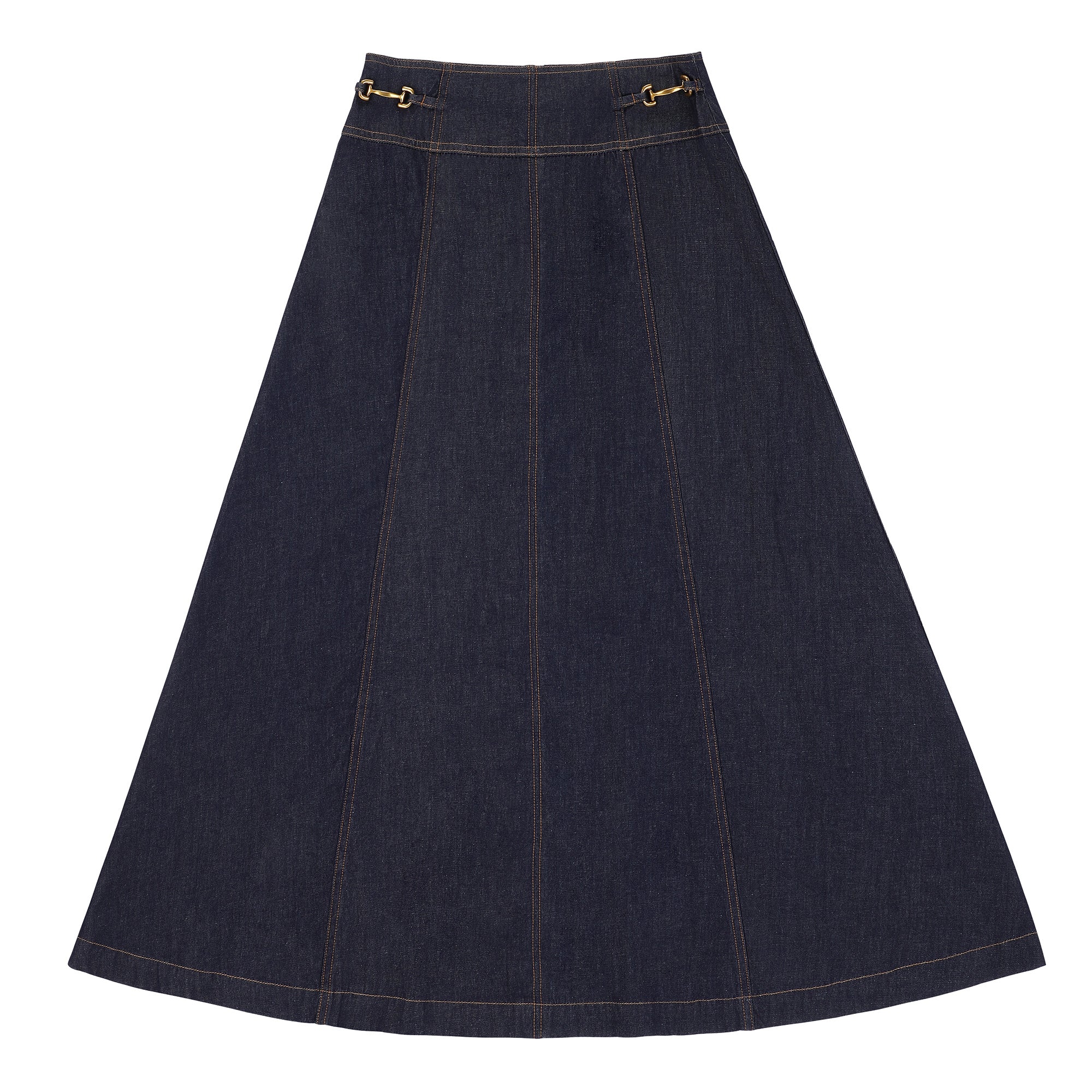 Eleve Teens Blue Denim Drop Waisted Maxi Skirt with Gold Buckles