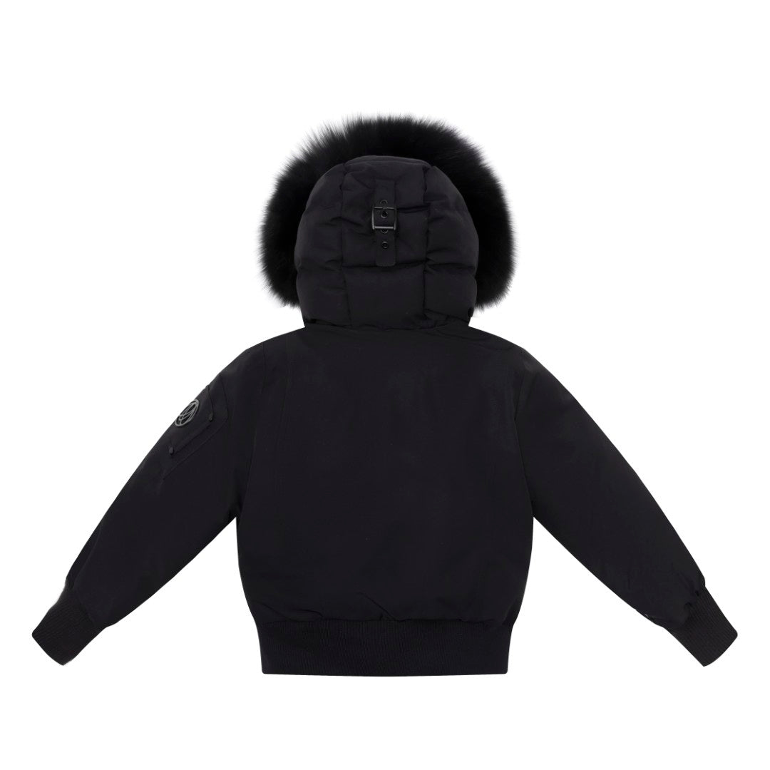 Ellabee Black Adelle Canvas Down Bomber Coat- Black Fox Fur