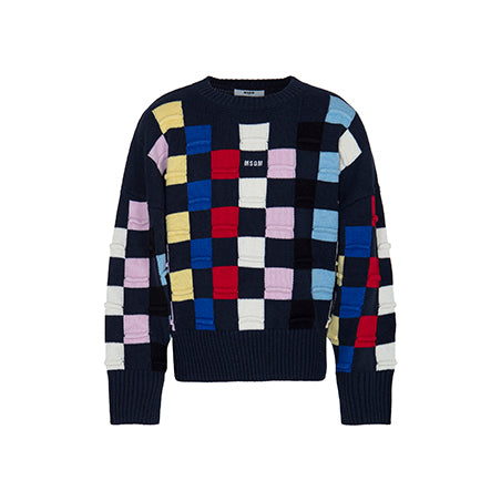MSGM Girls Jacquard Blue Black Sweater