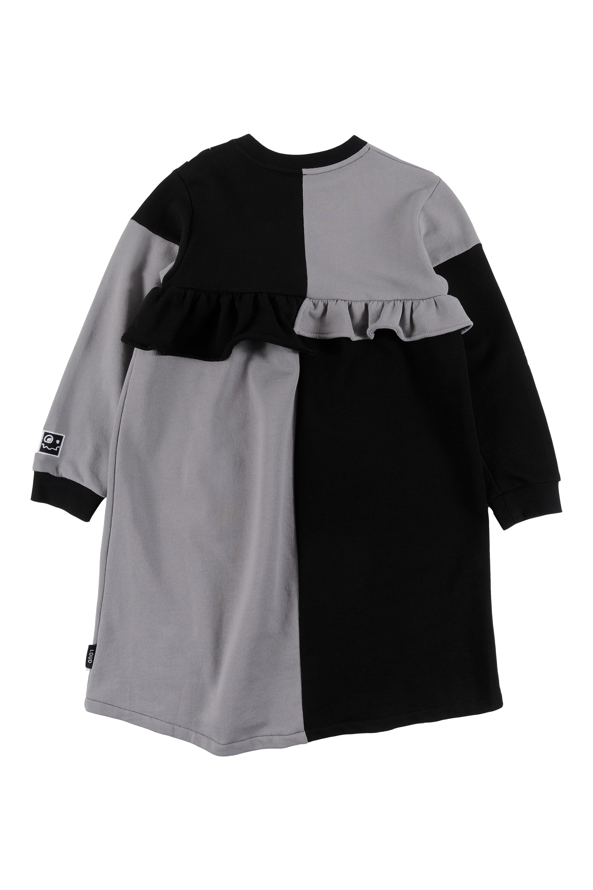 Loud Apparel Black and Grey Colorblock Ruffle Love Dress