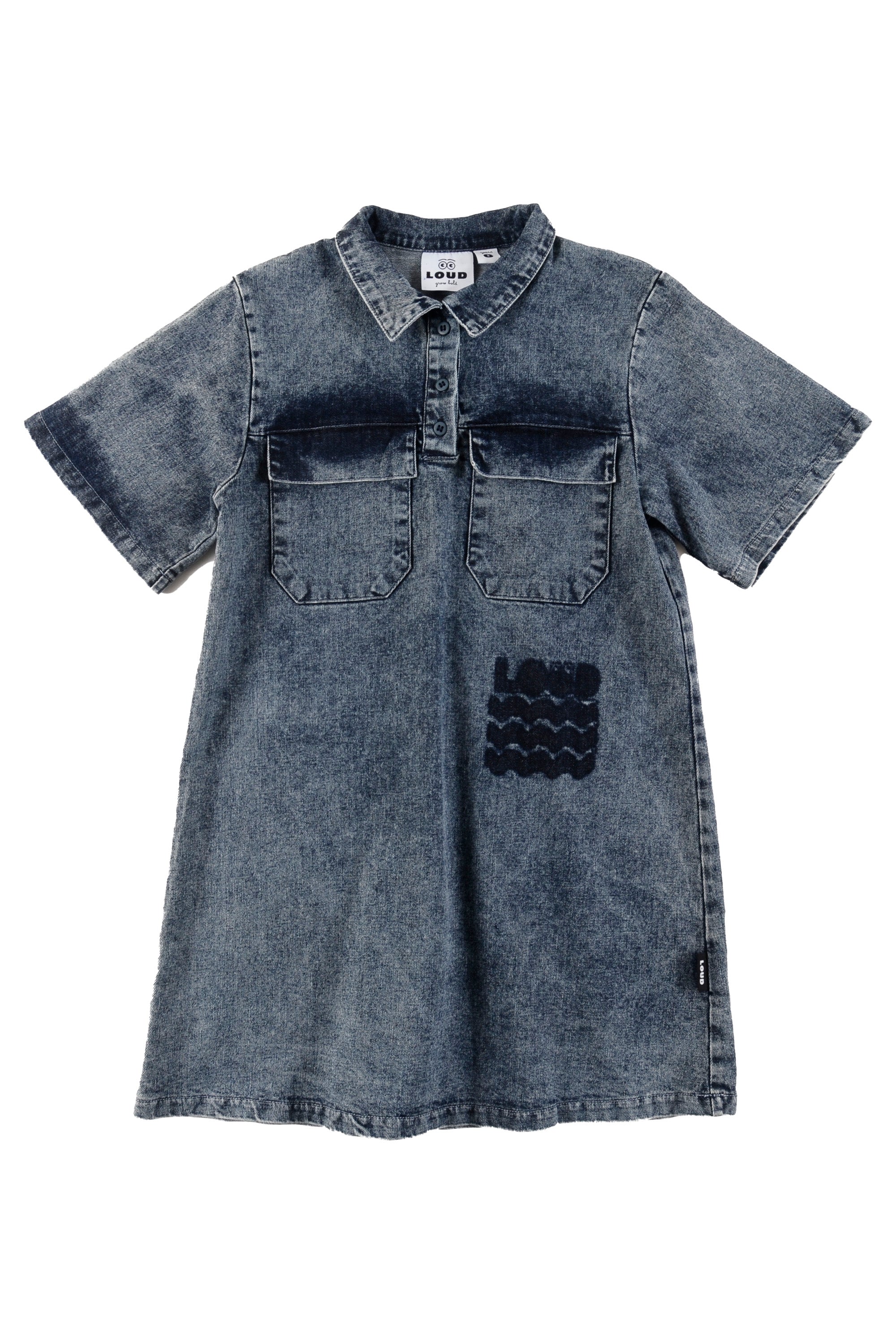 Loud Apparel Stone Wash Dress with Front Pockets