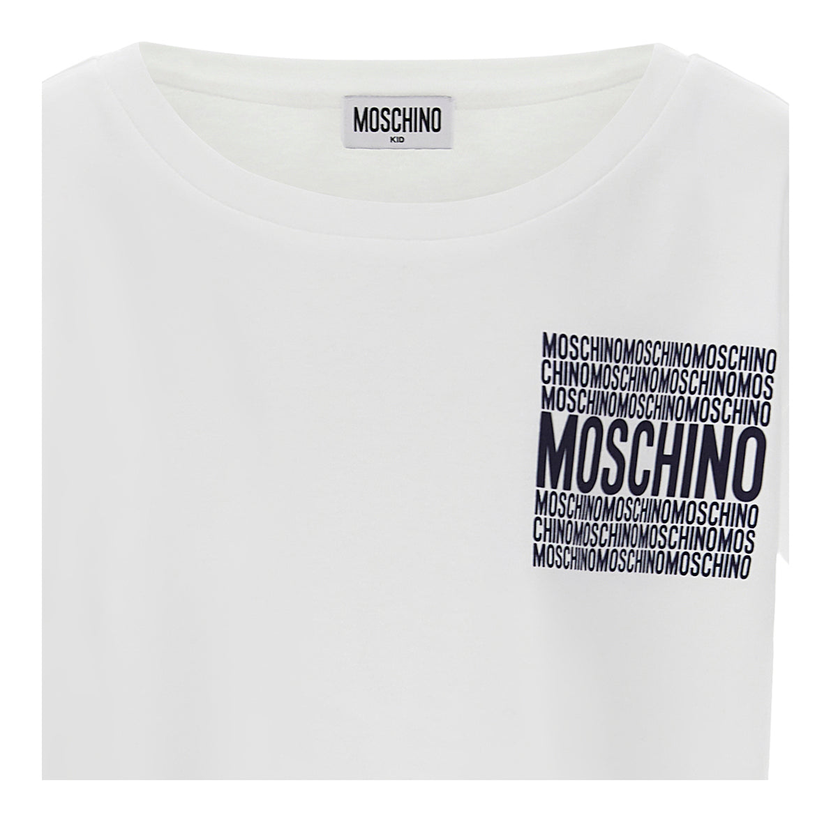 Moschino Girl Cropped Tee with Square Text Logo Print