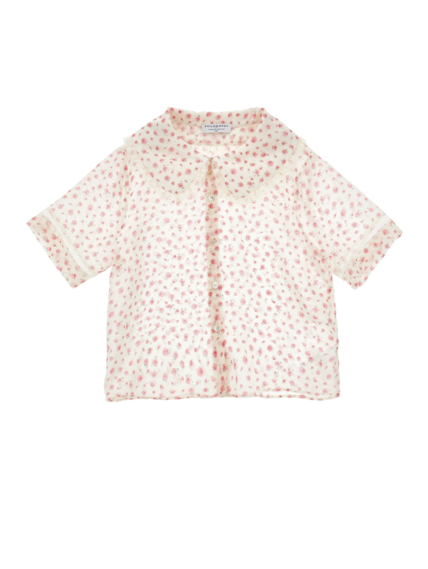 Philosophy White Pink Small Rose Print Button Up Blouse