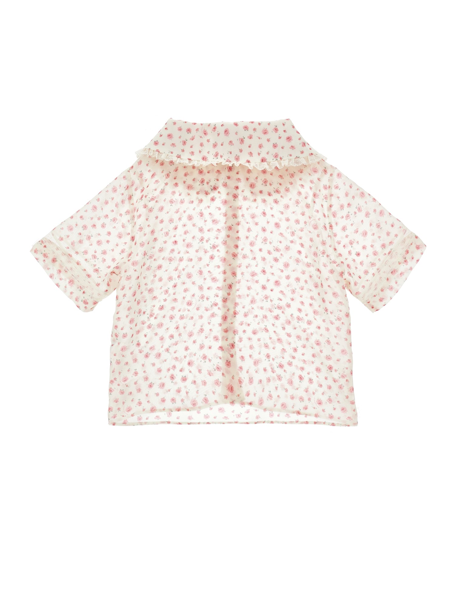 Philosophy White Pink Small Rose Print Button Up Blouse