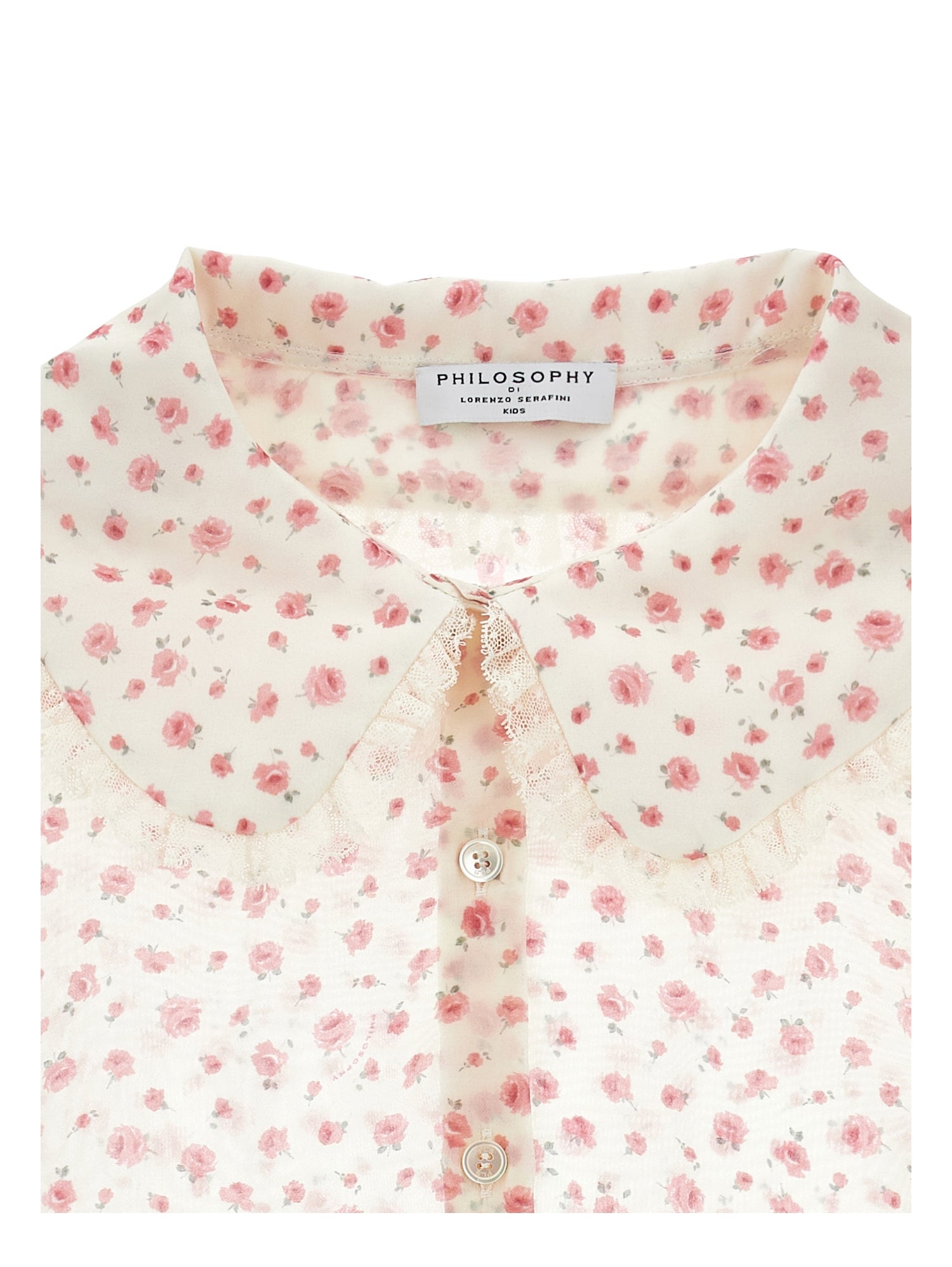 Philosophy White Pink Small Rose Print Button Up Blouse