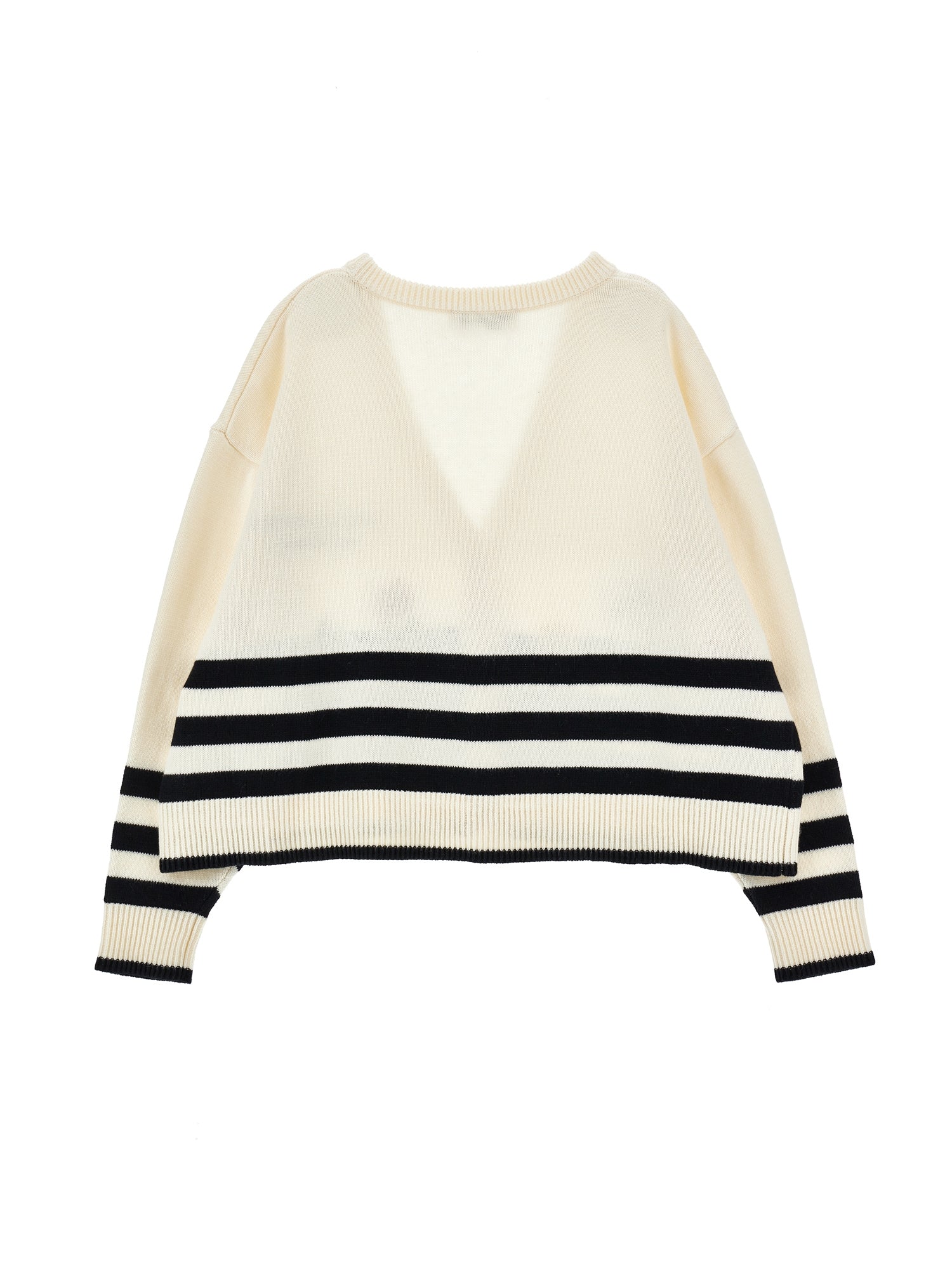 Philosophy Off-White Striped Knit Cardigan with Floral Embroidery