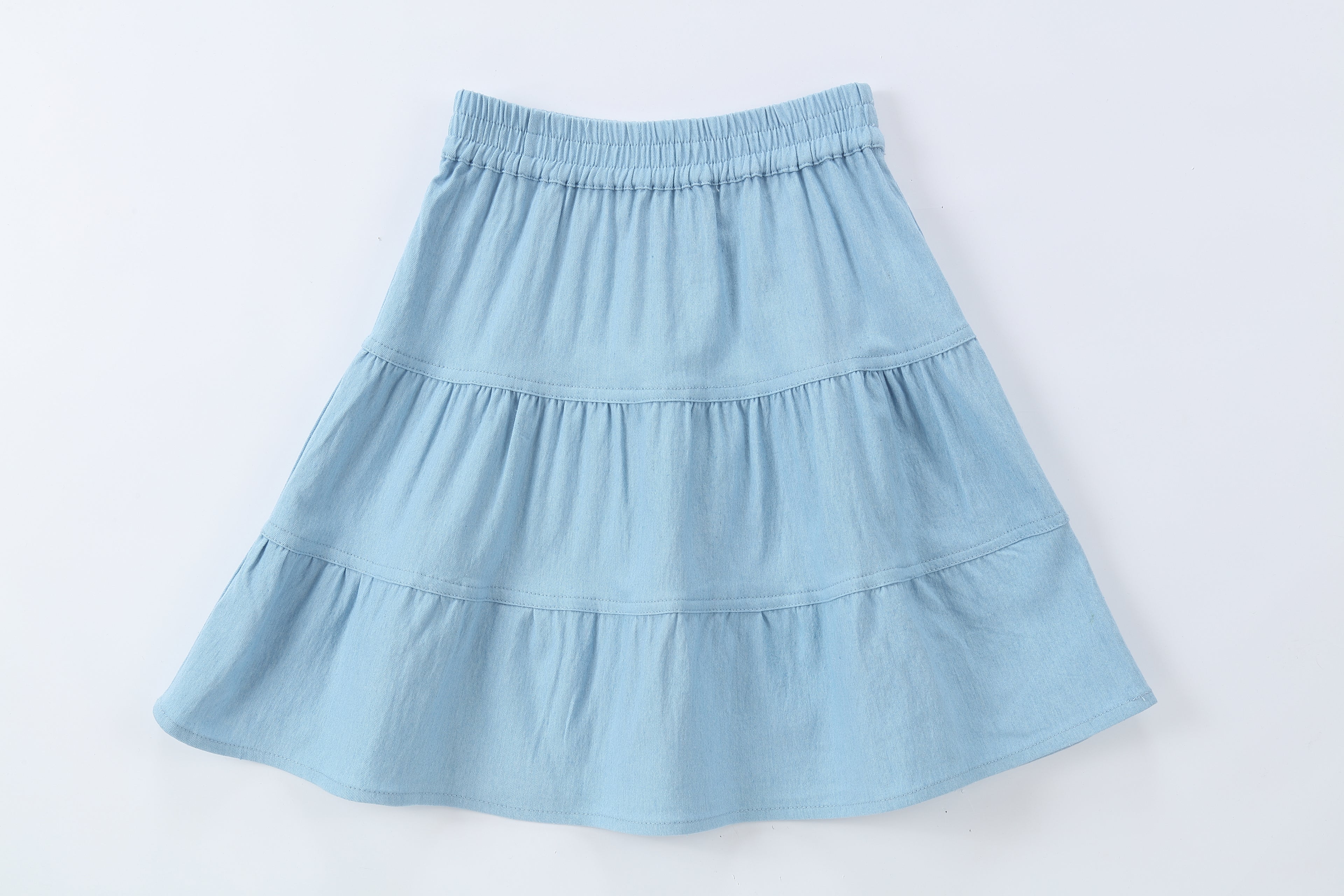 Duet White Blue Denim Tiered Skirt