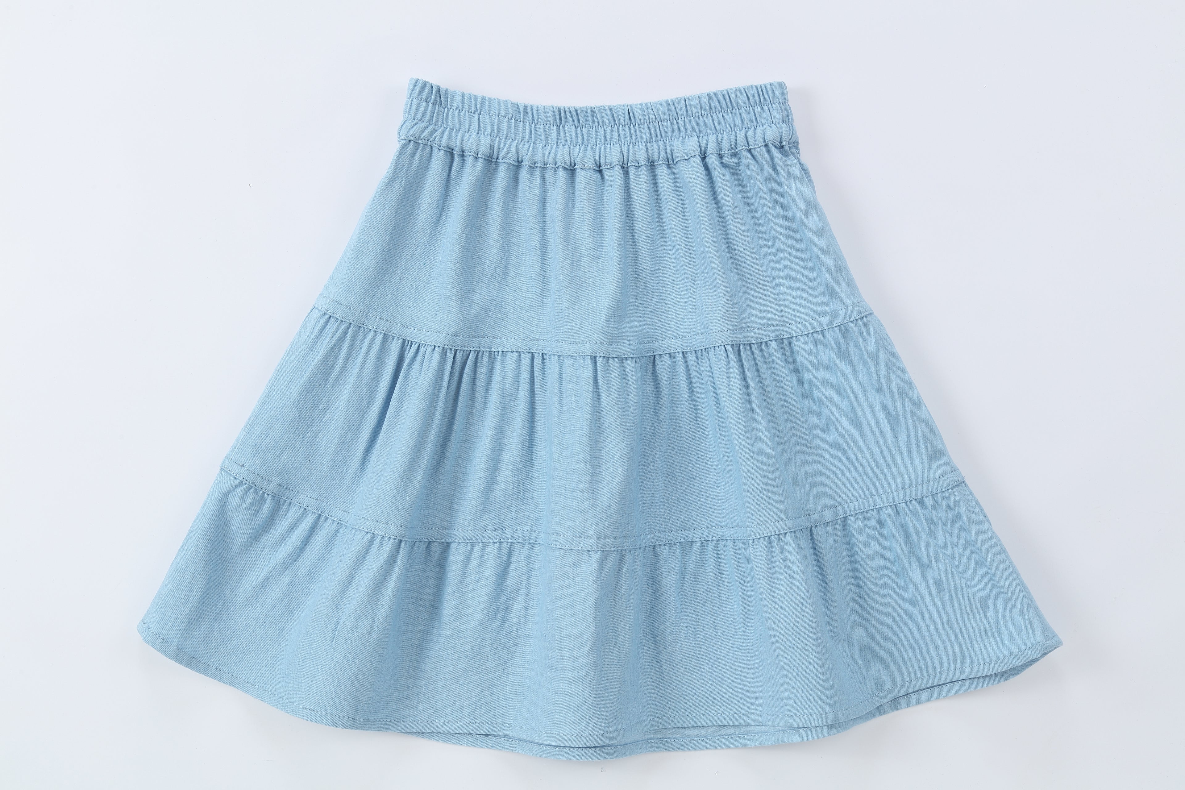 Duet White Blue Denim Tiered Skirt