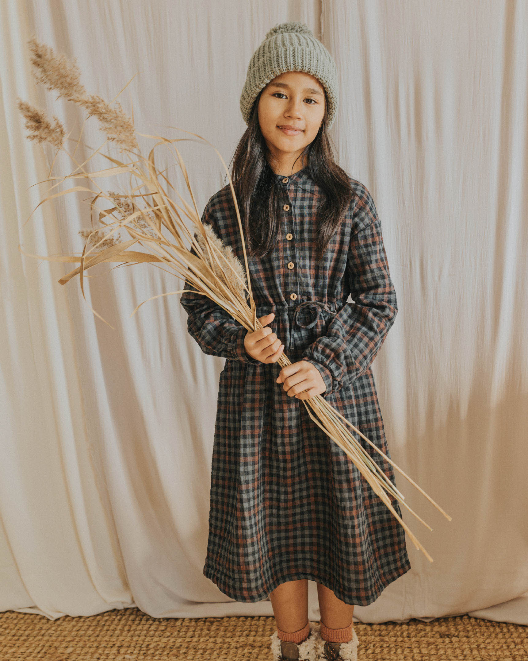 Buho Navy and Burgundy Gingham Dress