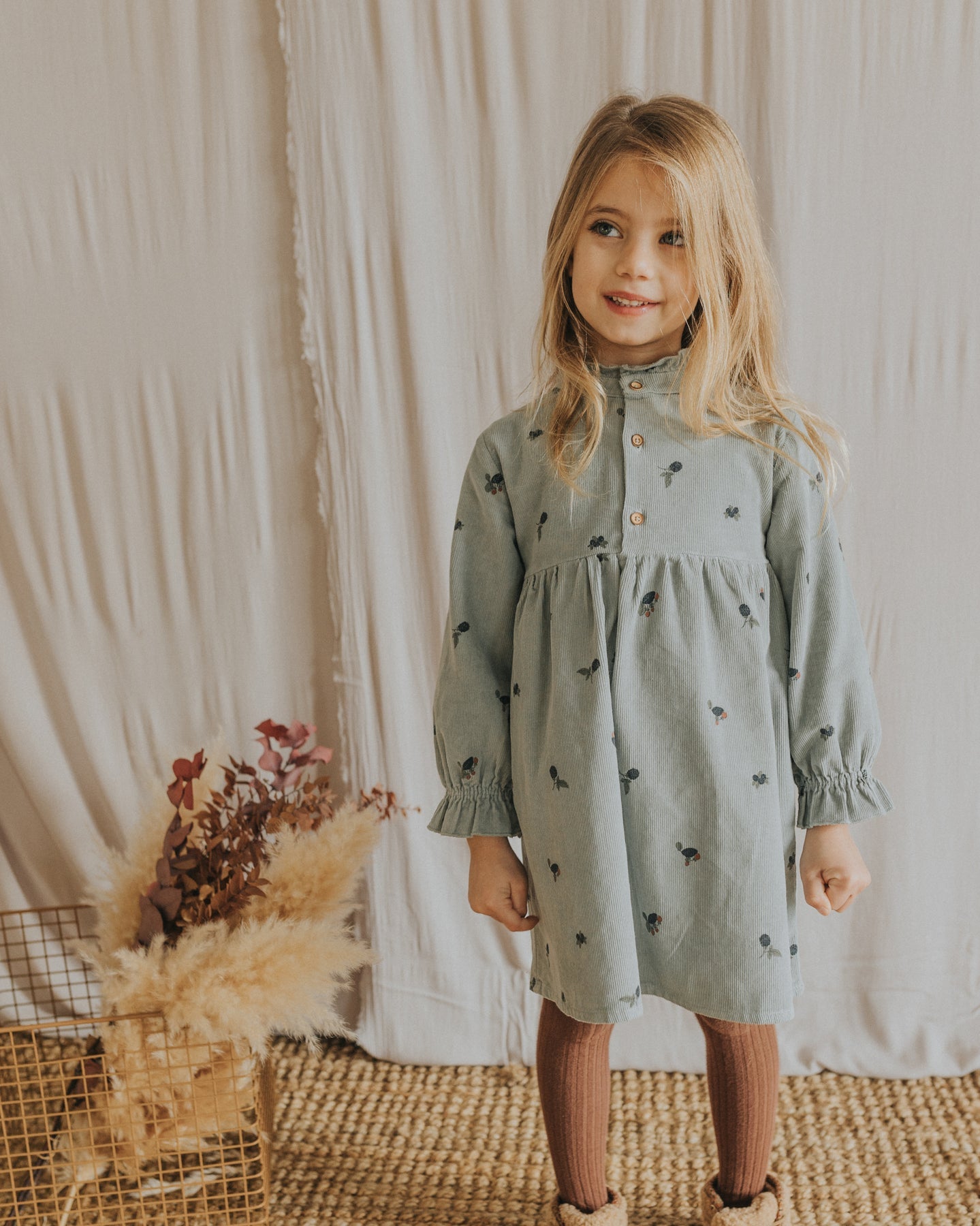 Buho Grey Printed Collared Dress