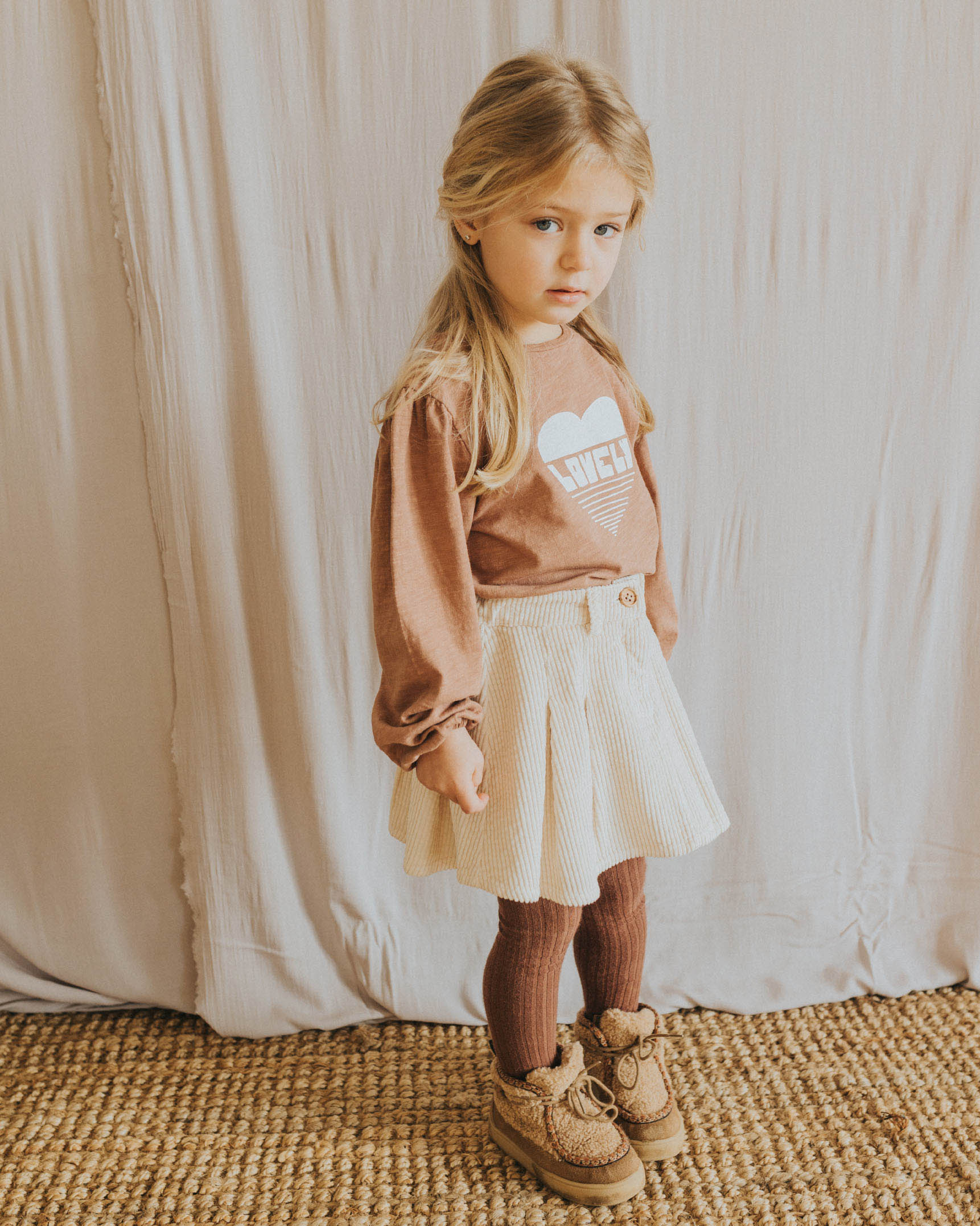 Buho Pale Pink Box Pleat Corduroy Skirt