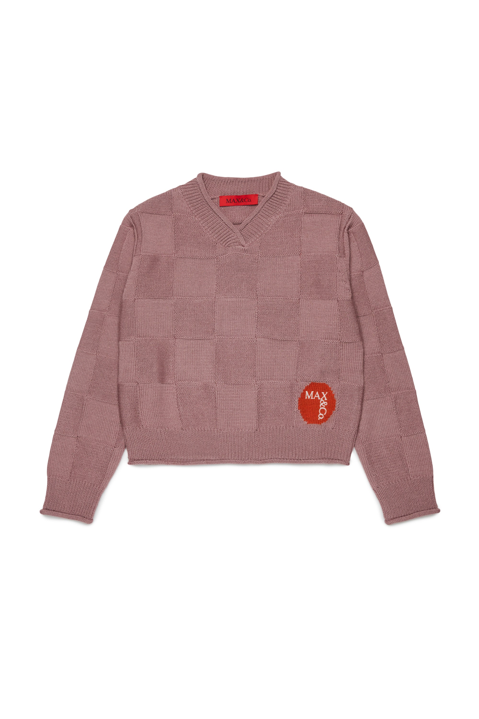 Max&Co. Mauve Checkered Pattern Knit Sweater